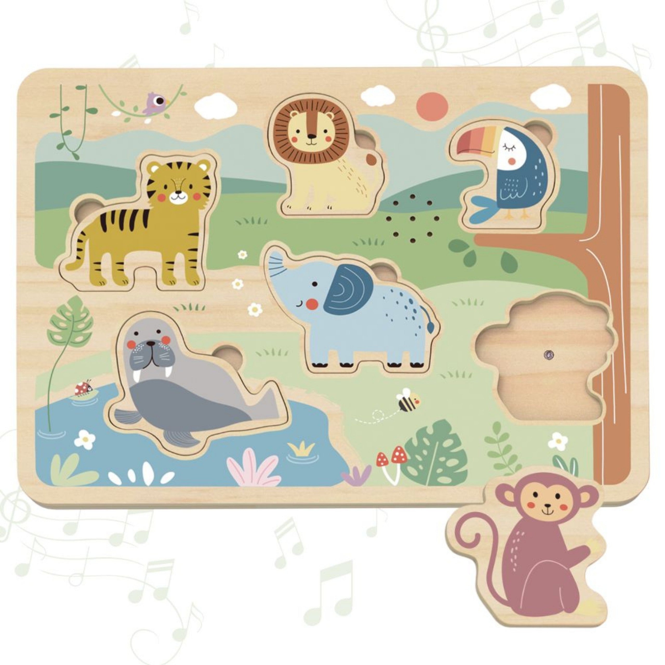 Puzal Tooky Tooky Adhmaid Montessori Puzal Fuaime Idirghníomhach Ainmhithe Fiáine Safari