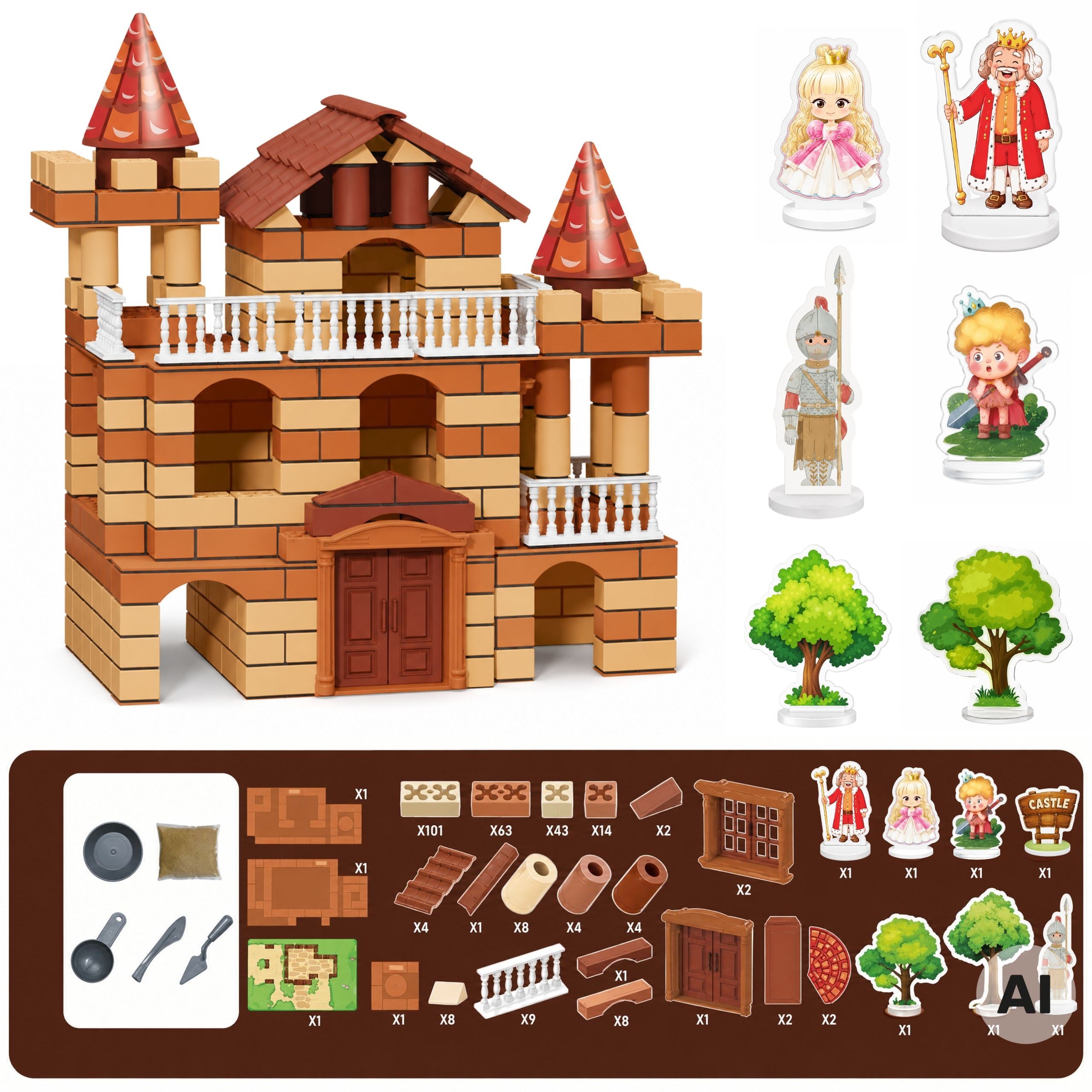 3-in-1 Brick Castle 307 Pieces Figures Diy Construction Set For Kids