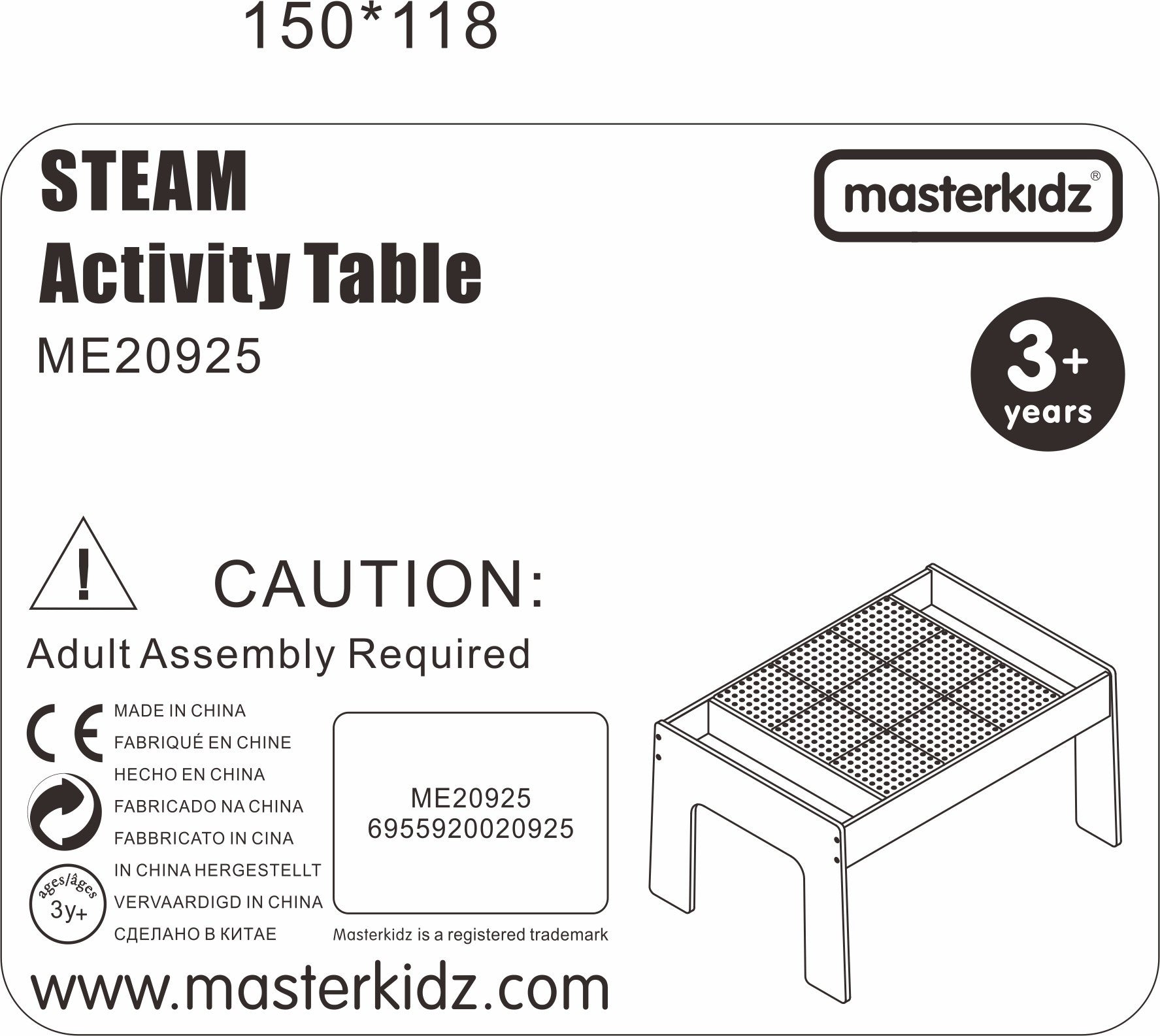 Mesa educacional de madeira Masterkidz + acessórios de parede de haste