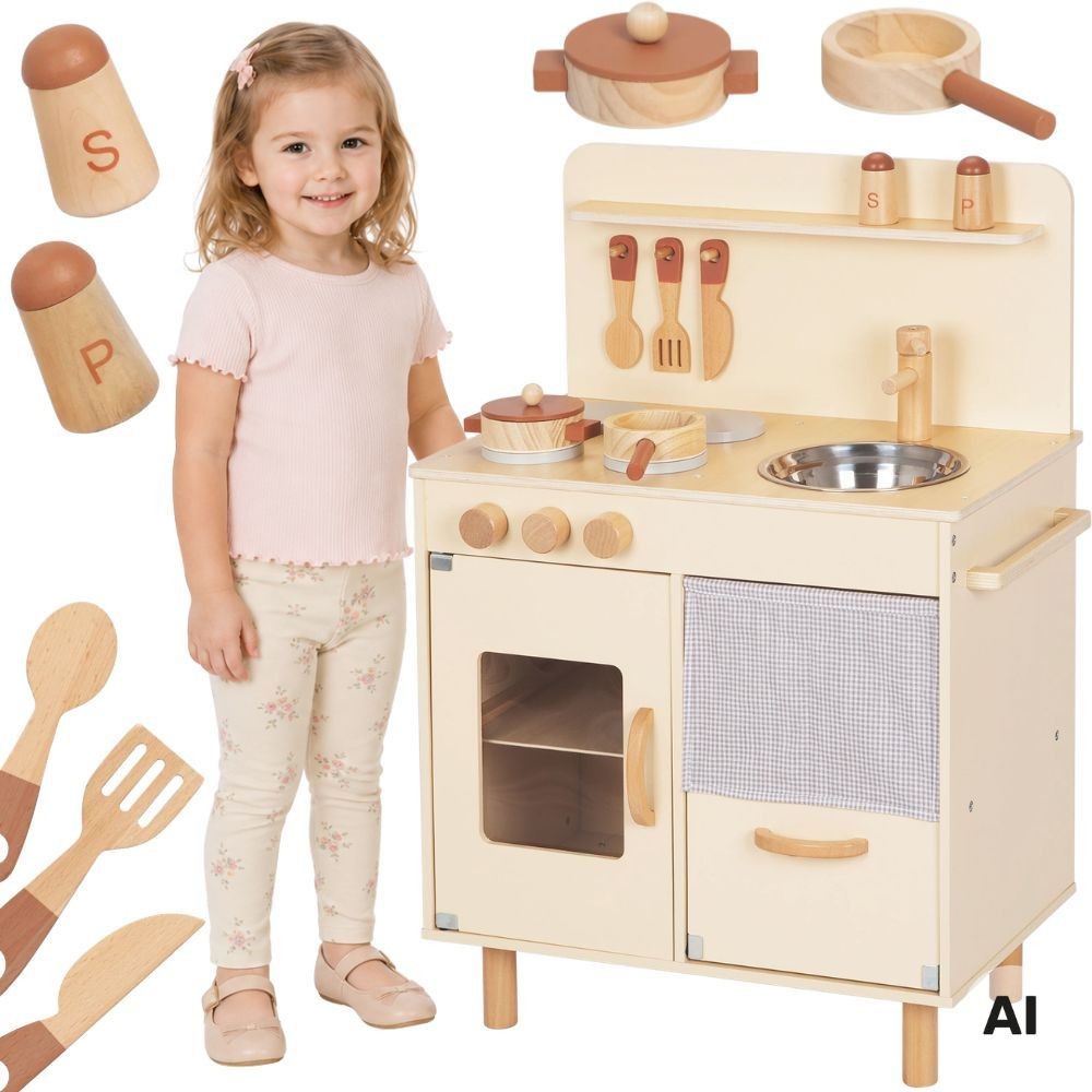 Tooky Toy Cucina Beige In Legno Con Accessori