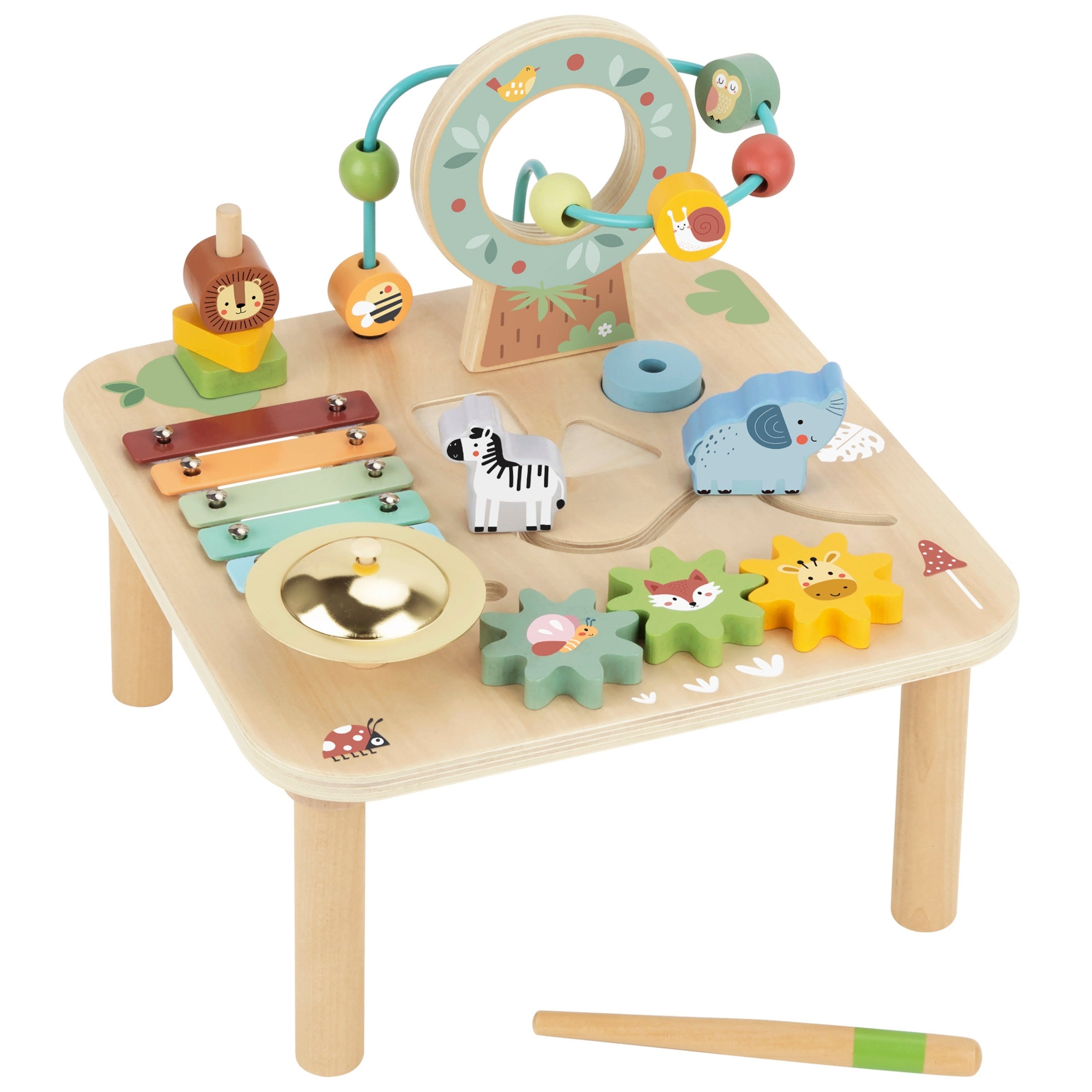 Woopie Green Wooden Educational Table Musical Sensory Maze 5 In 1