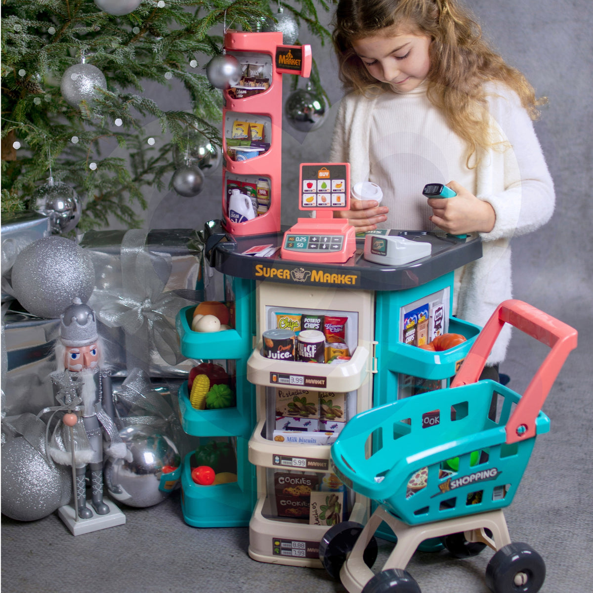 Magasin de supermarché Woopie et scanner d'échelle de caisse de panier d'achat de chariot 47 Acc