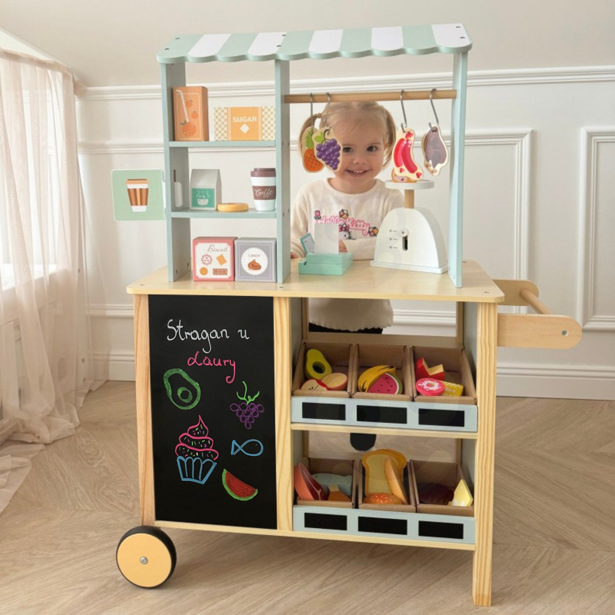 Woopie Green Duży wielofunkcyjny stragan 5 w 1 Supermarket Restauracja Kawiarnia Kuchnia 73 sztuki