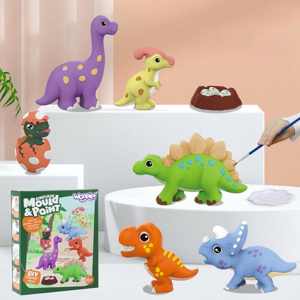 Woopie Diy Paint Craft Kit: Stellen Sie Gipsfiguren her und bemalen Sie sie – Dinosaurier-Kit