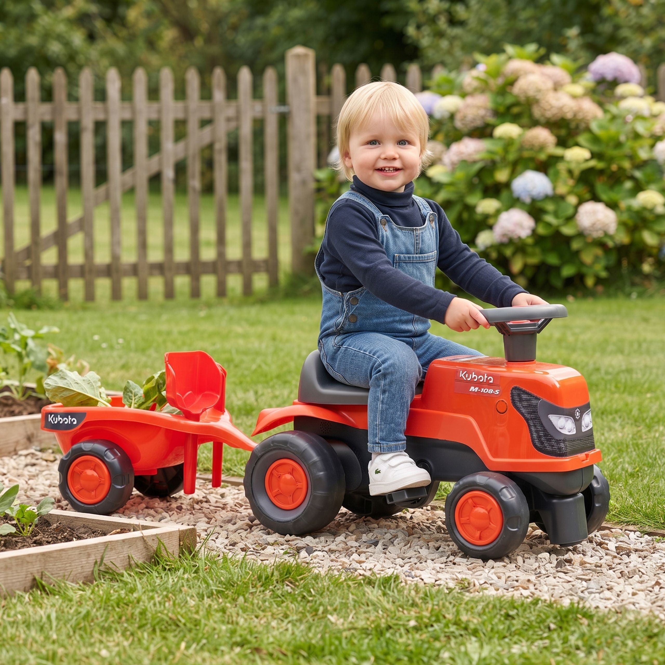 Трактор Falk Kubota Ride-on Orange с безшумни колела за ремарке + аксесоари 1-3 години