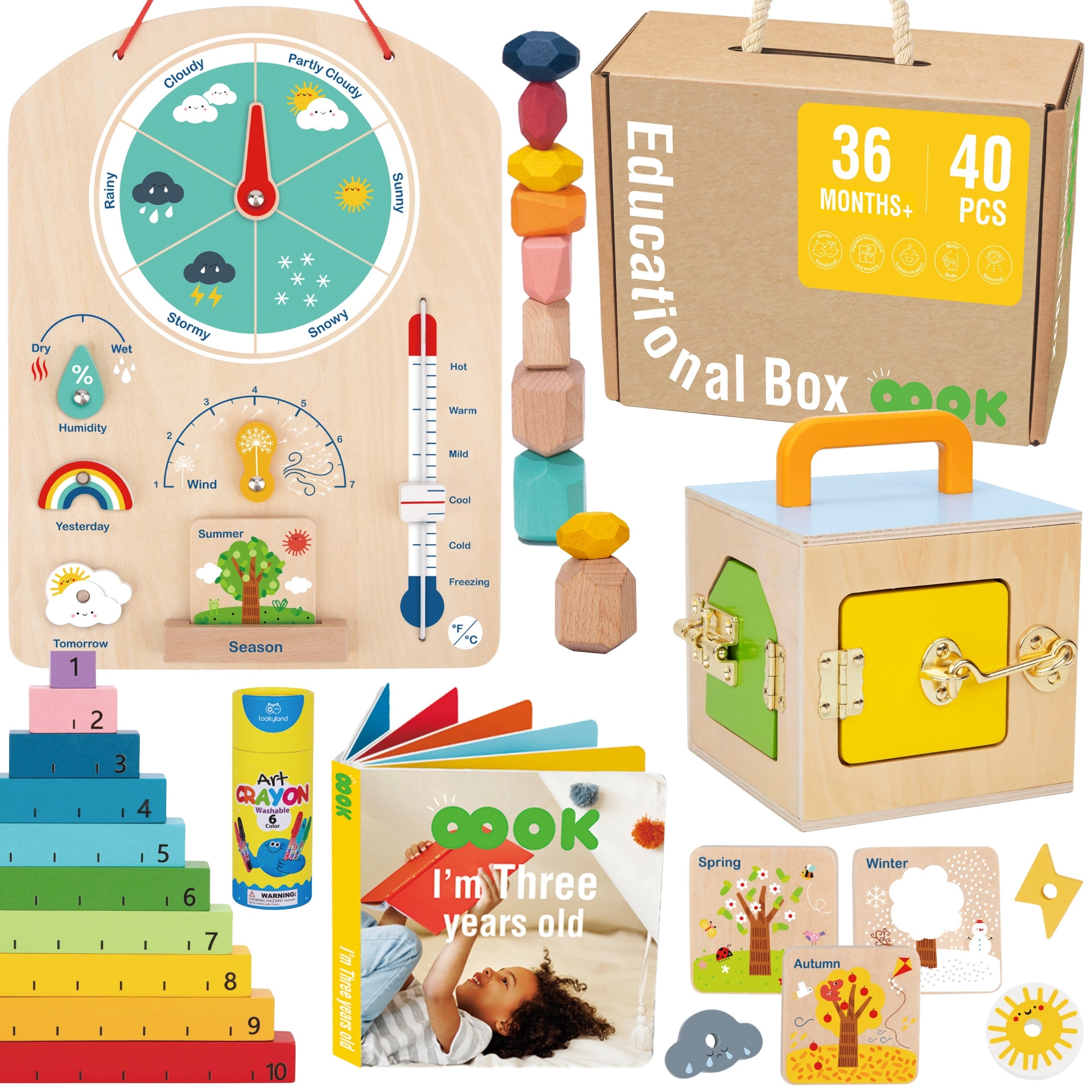 Náučná hračka Montessori Box Puzzle Abacus Weather Board 6 v 1 pre deti od 3 rokov