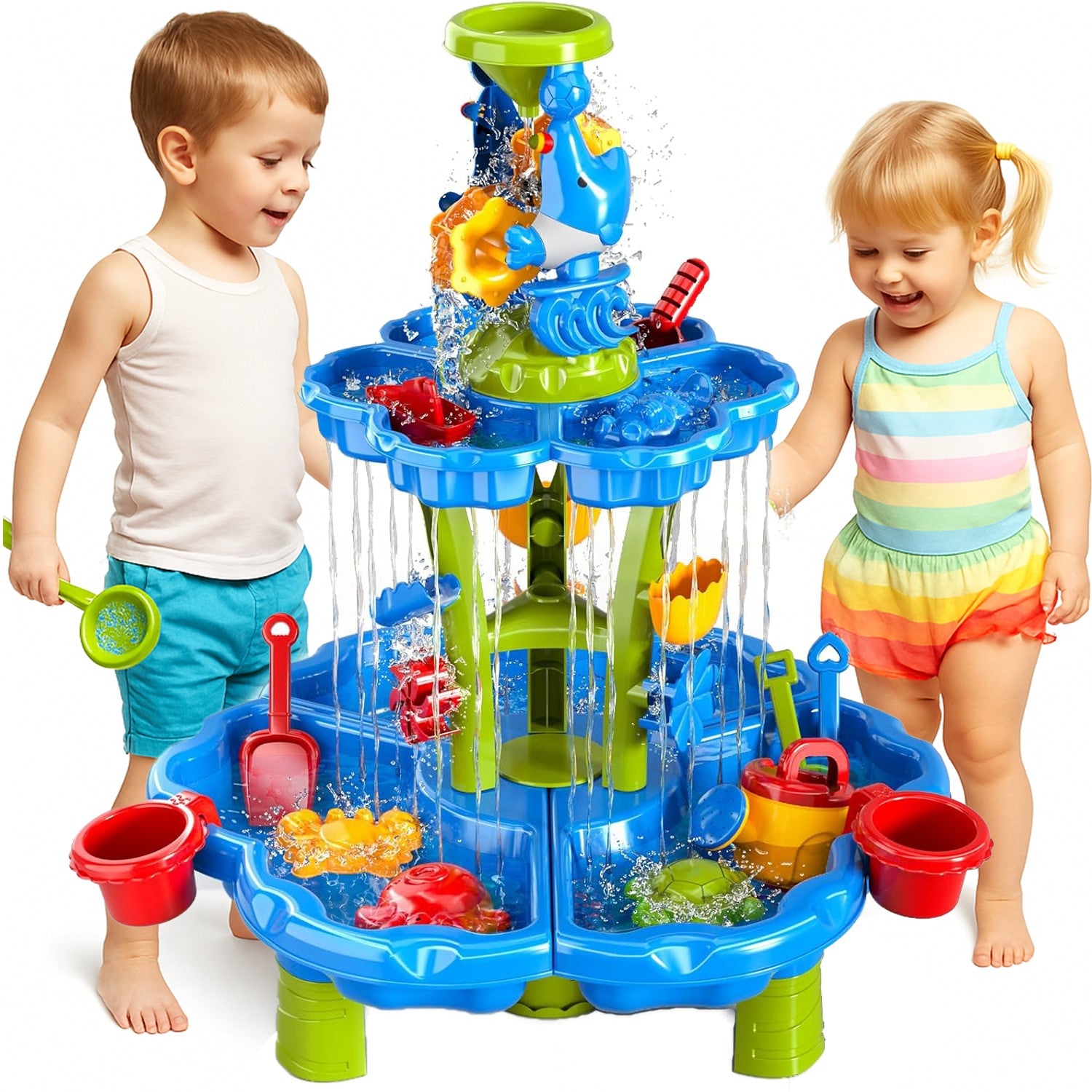 Woopie Table à Eau 2 En 1 Bac À Sable Fontaine Xxl Aquapark Avec Dauphin