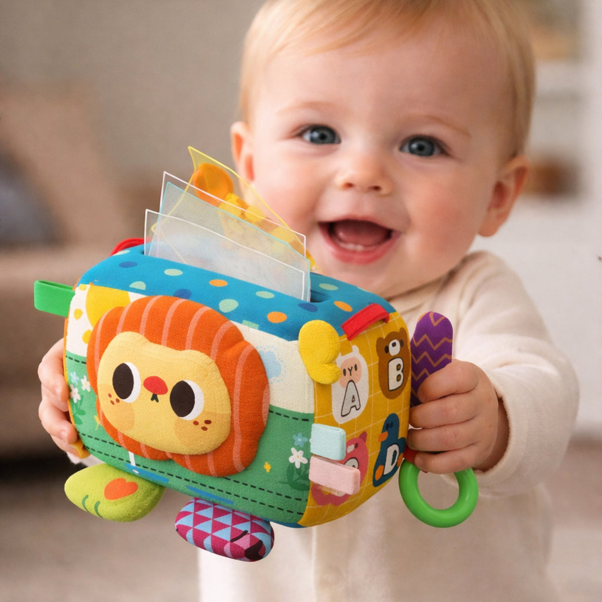Woopie Baby Educational Sensory Toy Lady Tag Wipes Box
