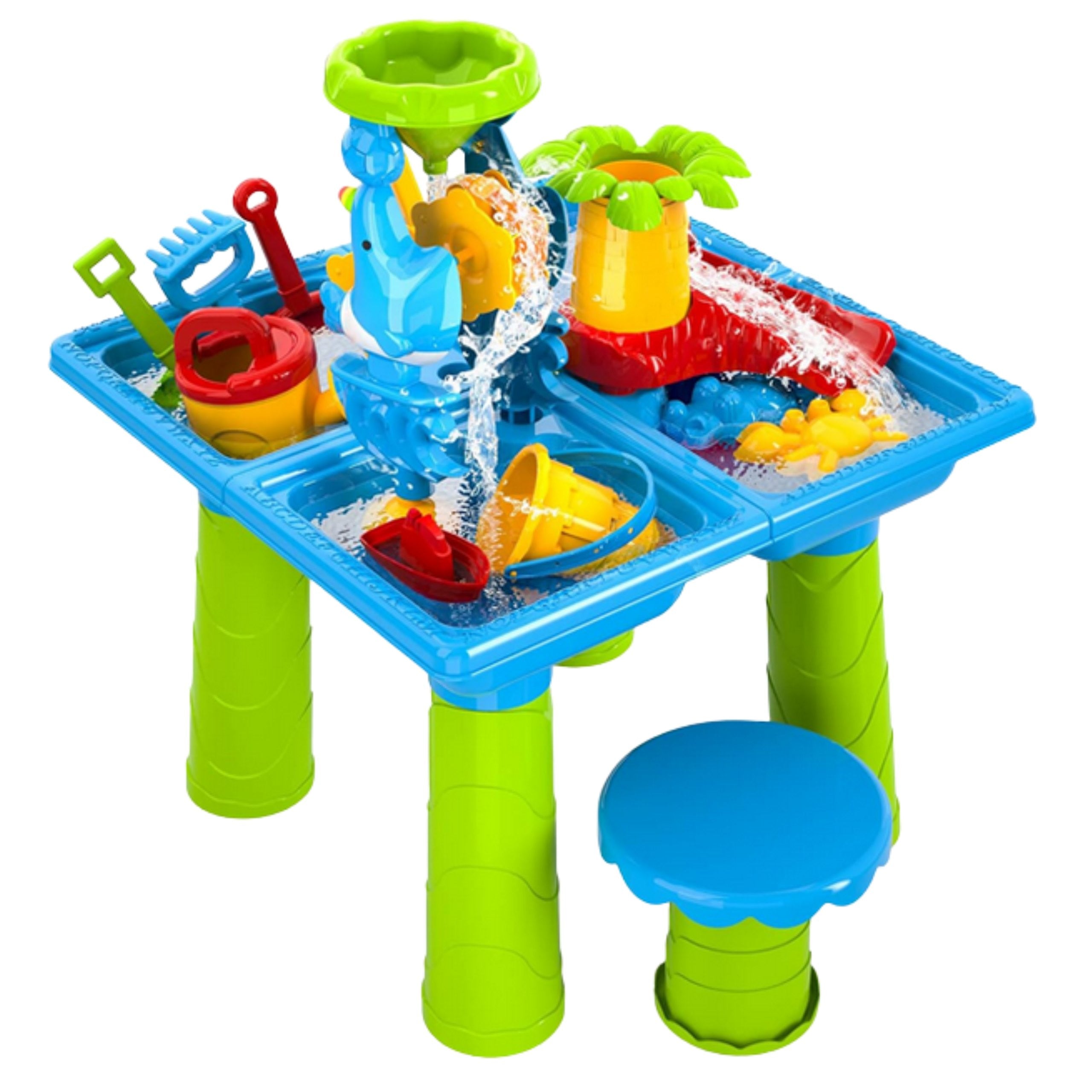 Woopie Table à Eau 2en1 Bac à Sable Avec Chaise Xl Aquapark 4 piscines 13 Acc.