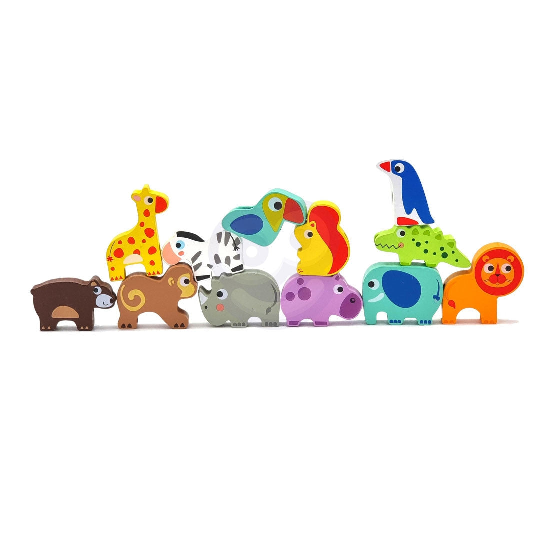 Woopie Groene Houten Rijgblokken Safari Dieren Dierentuin 13 St.