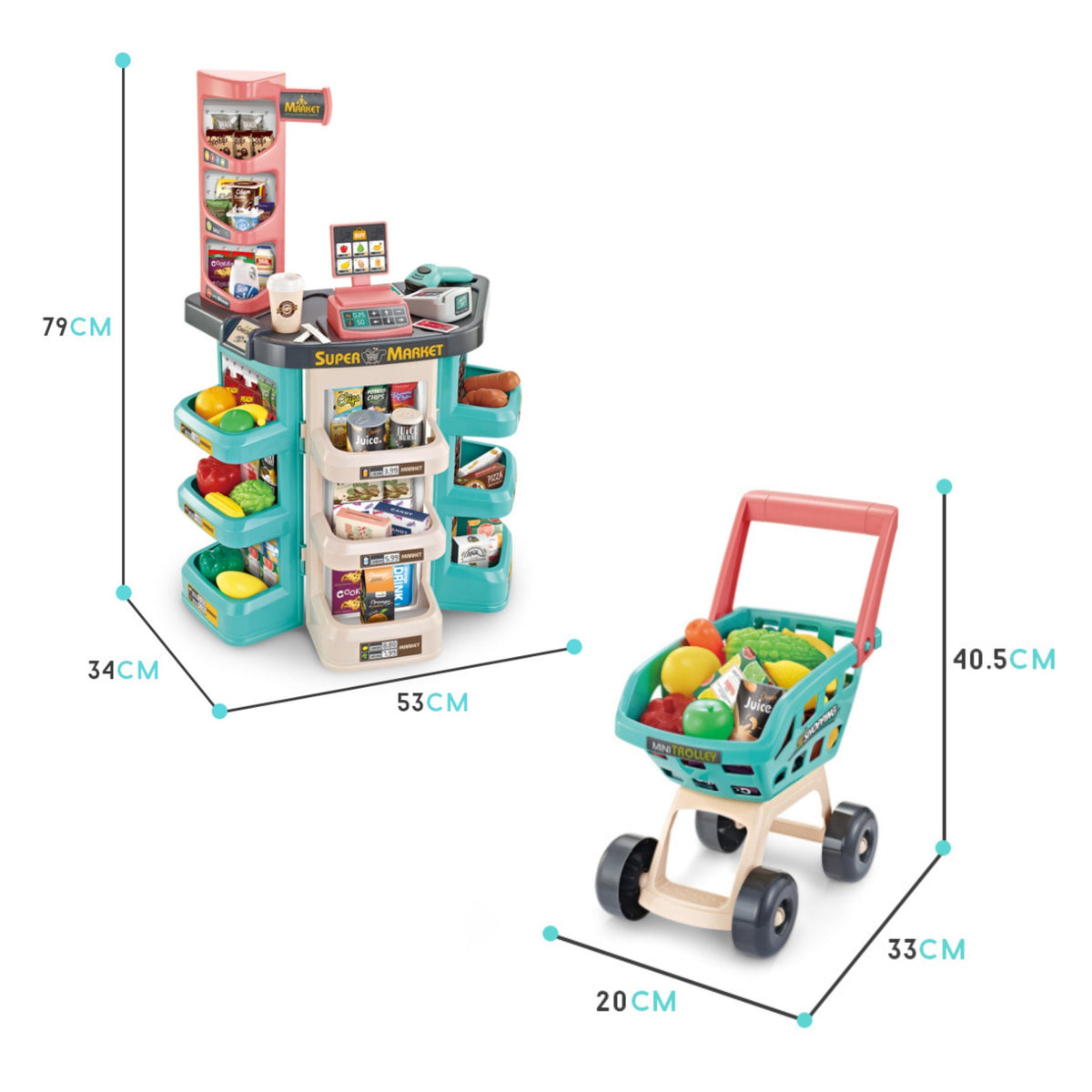 Magasin de supermarché Woopie et scanner d'échelle de caisse de panier d'achat de chariot 47 Acc