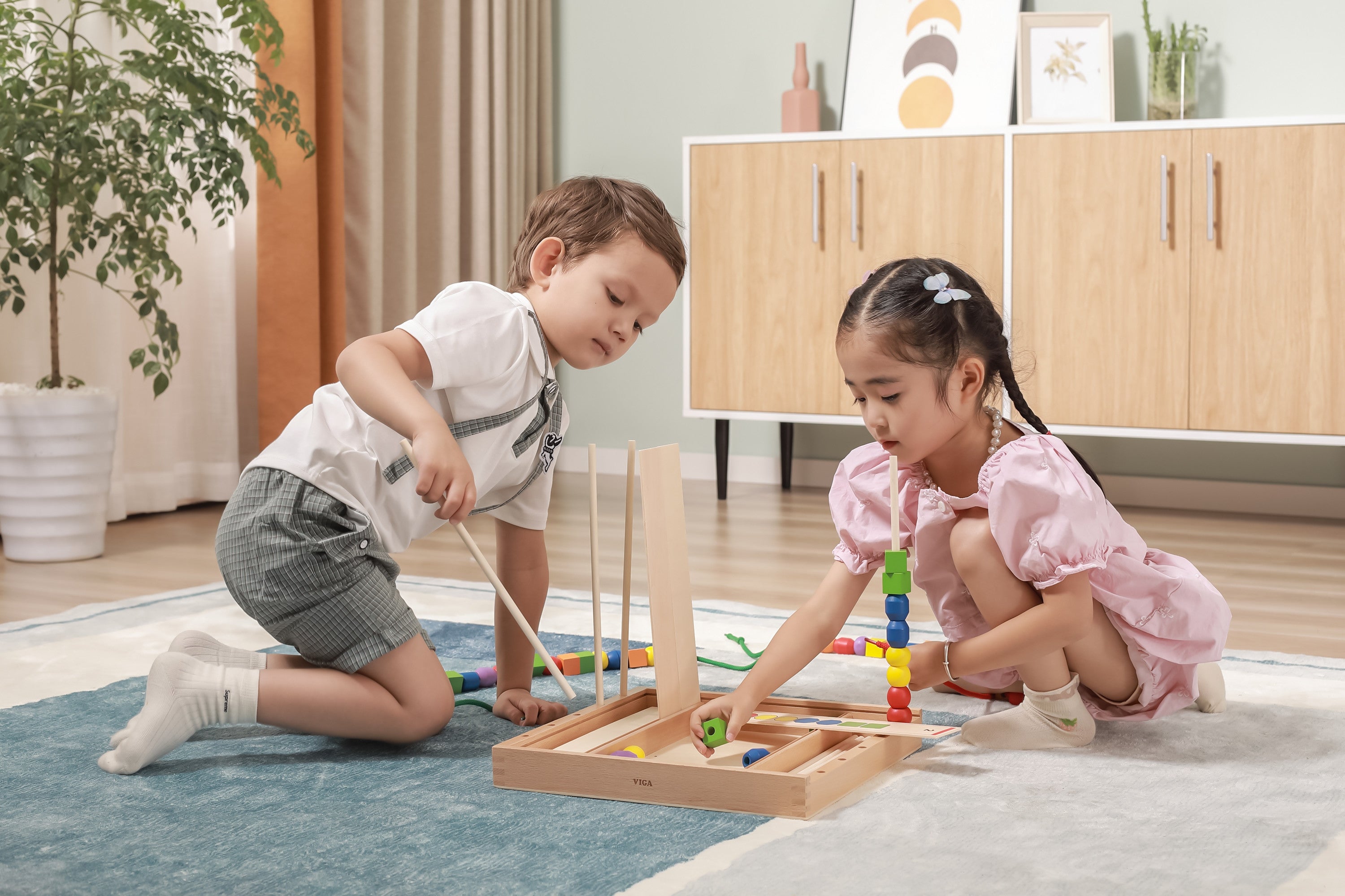 Drewniana gra edukacyjna Viga Koraliki logiczne 104 sztuki Montessori
