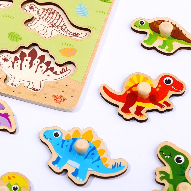 Tooky Toy Puzzle Montessori in legno con forme di dinosauri