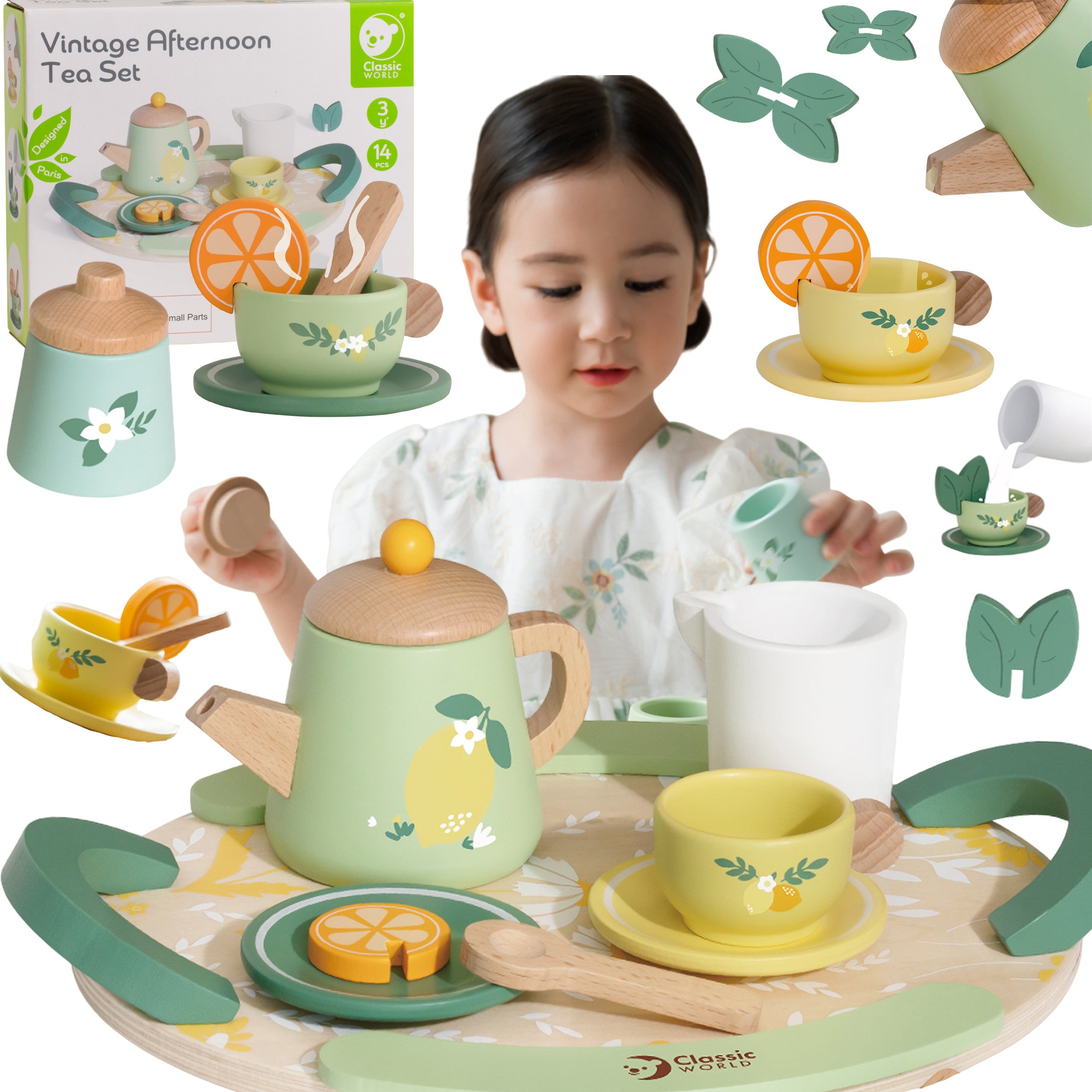 Classic World Wooden Tea Set 14 Pcs.