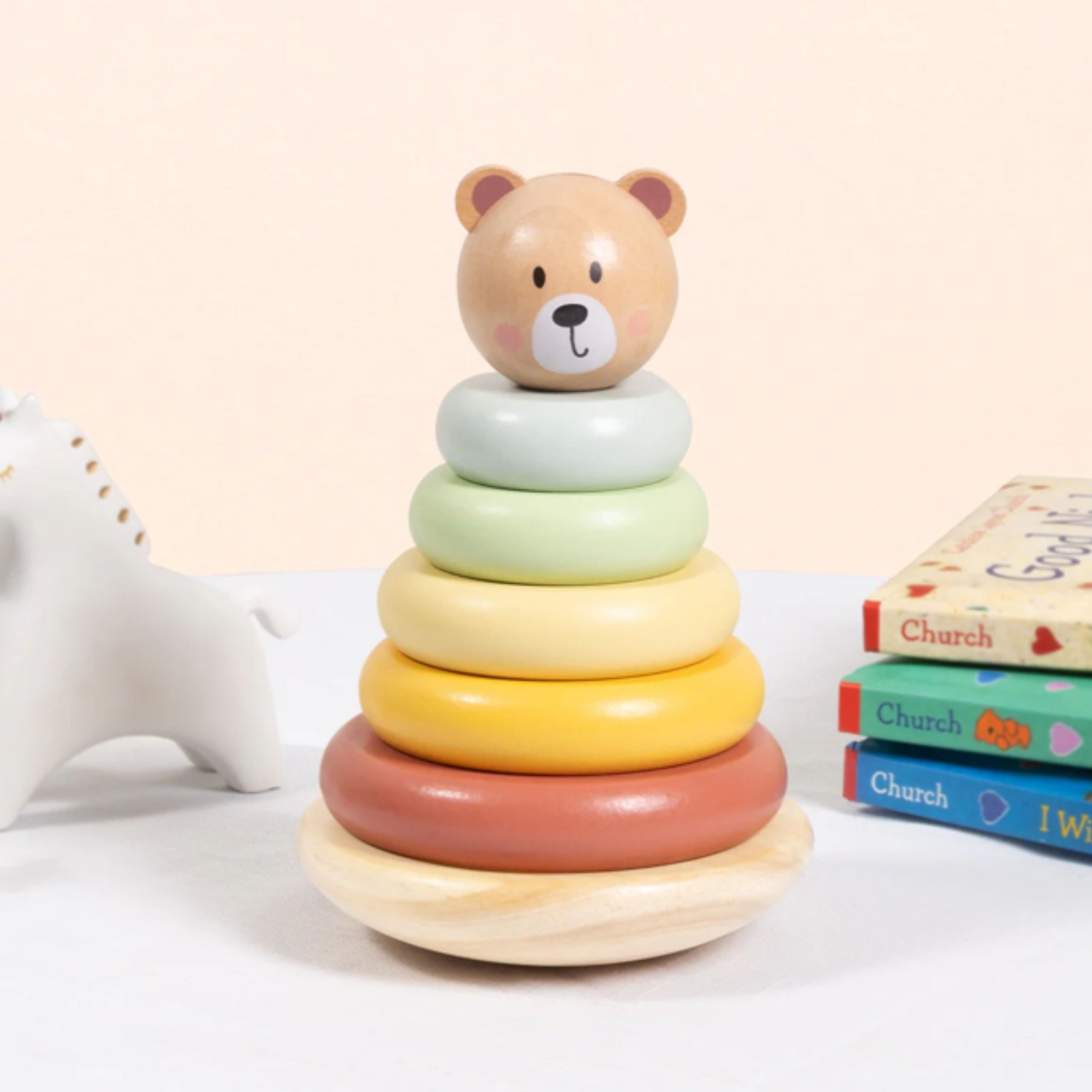 Tooky Toy Træ Sensorisk Puslespil Pyramide Bamse Sensorisk Farverig Stabler