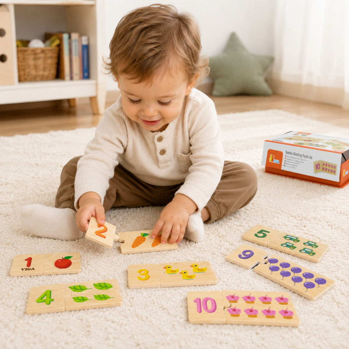 Viga Holzpuzzle-Set, passende Zahlen, Montessori-Puzzle