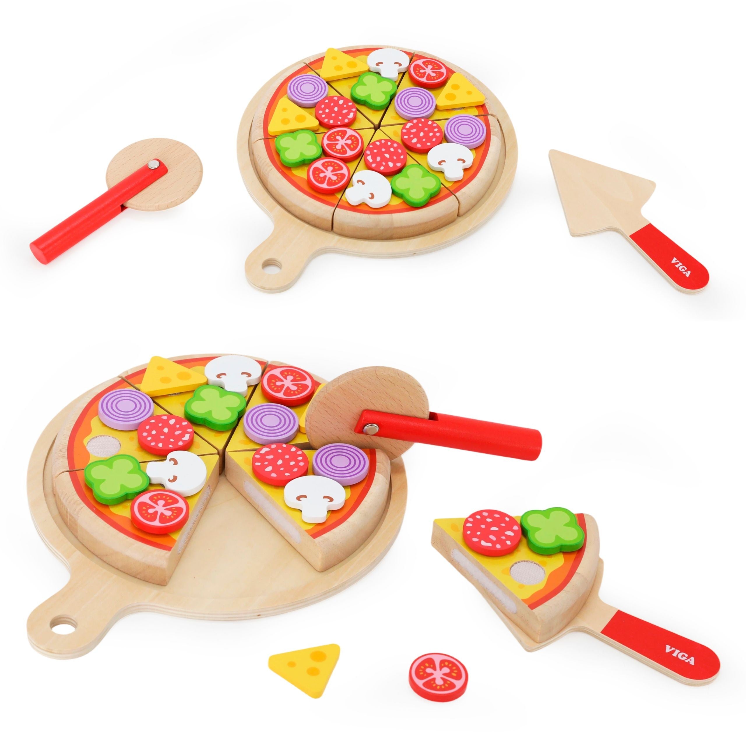 Viga Wooden Pizza Slicer Kitchen Set 27 Pieces For Children 18m+