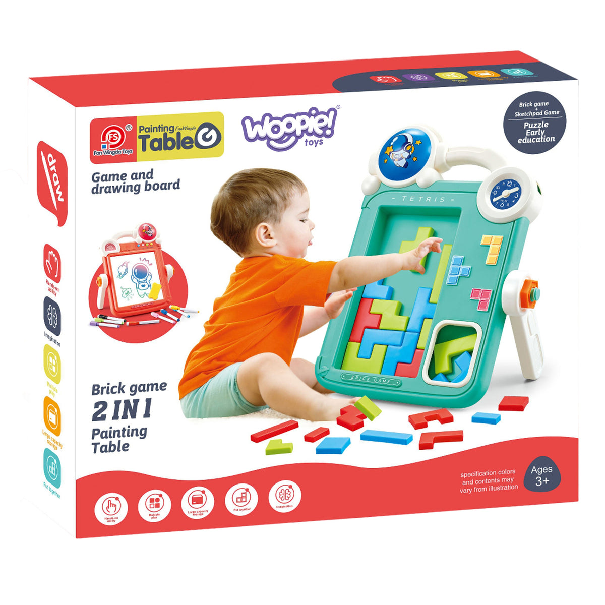 Woopie Dwustronna tablica kreślarska Gra Tetris 2 w 1 Pomarańczowa