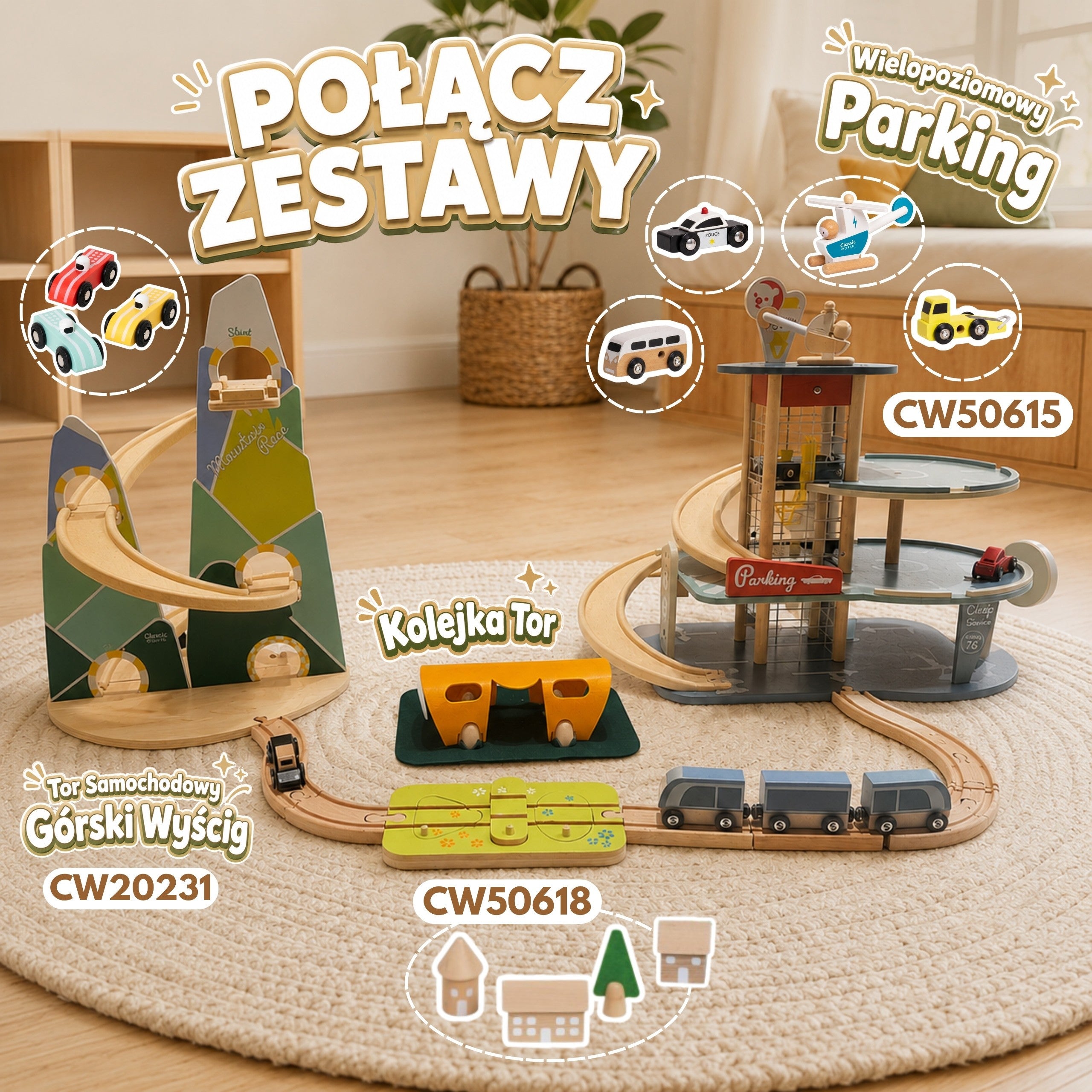 Classic World Wooden Car Track Mountain Race