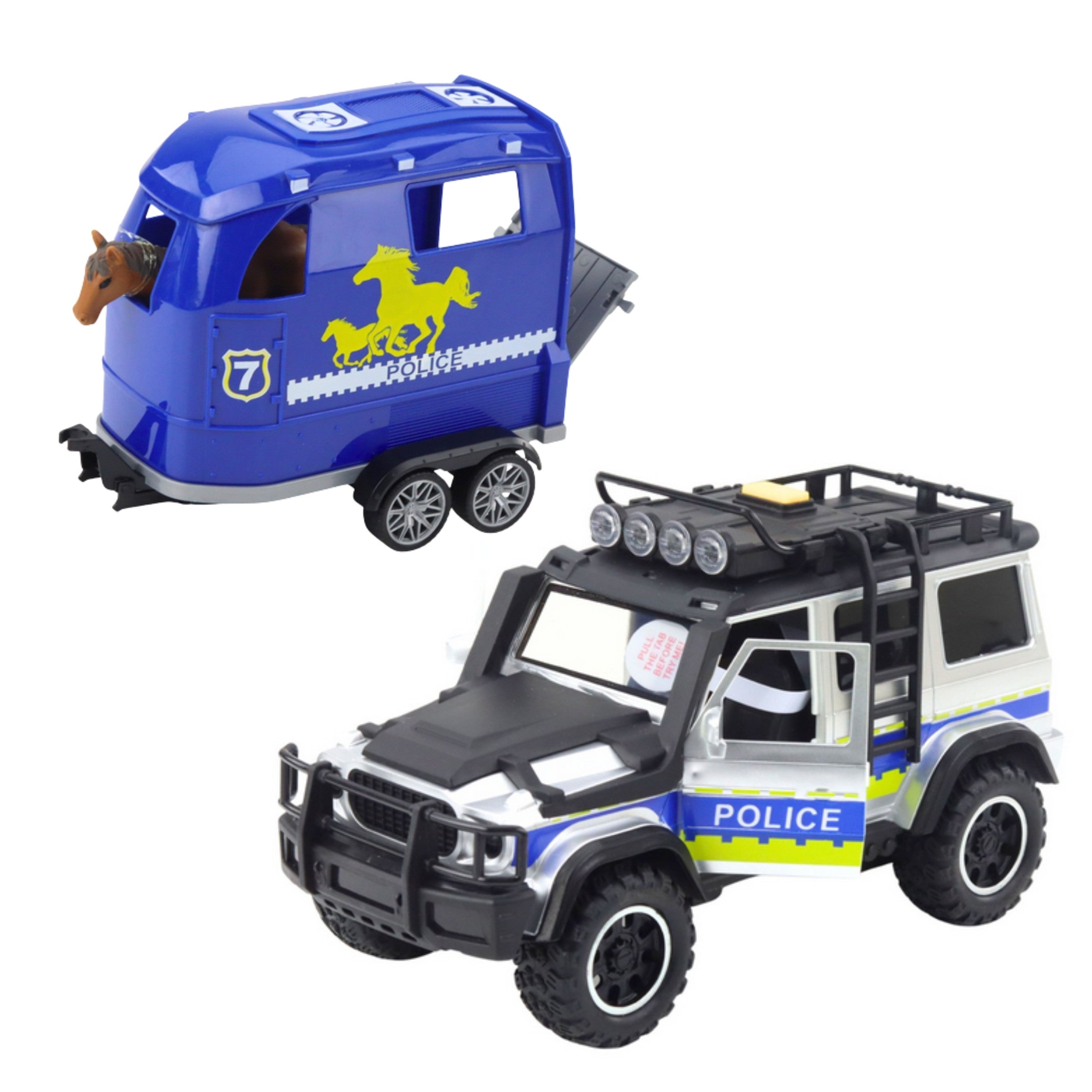 Vehículo todoterreno de la policía Woopie con juego de remolque para caballos
