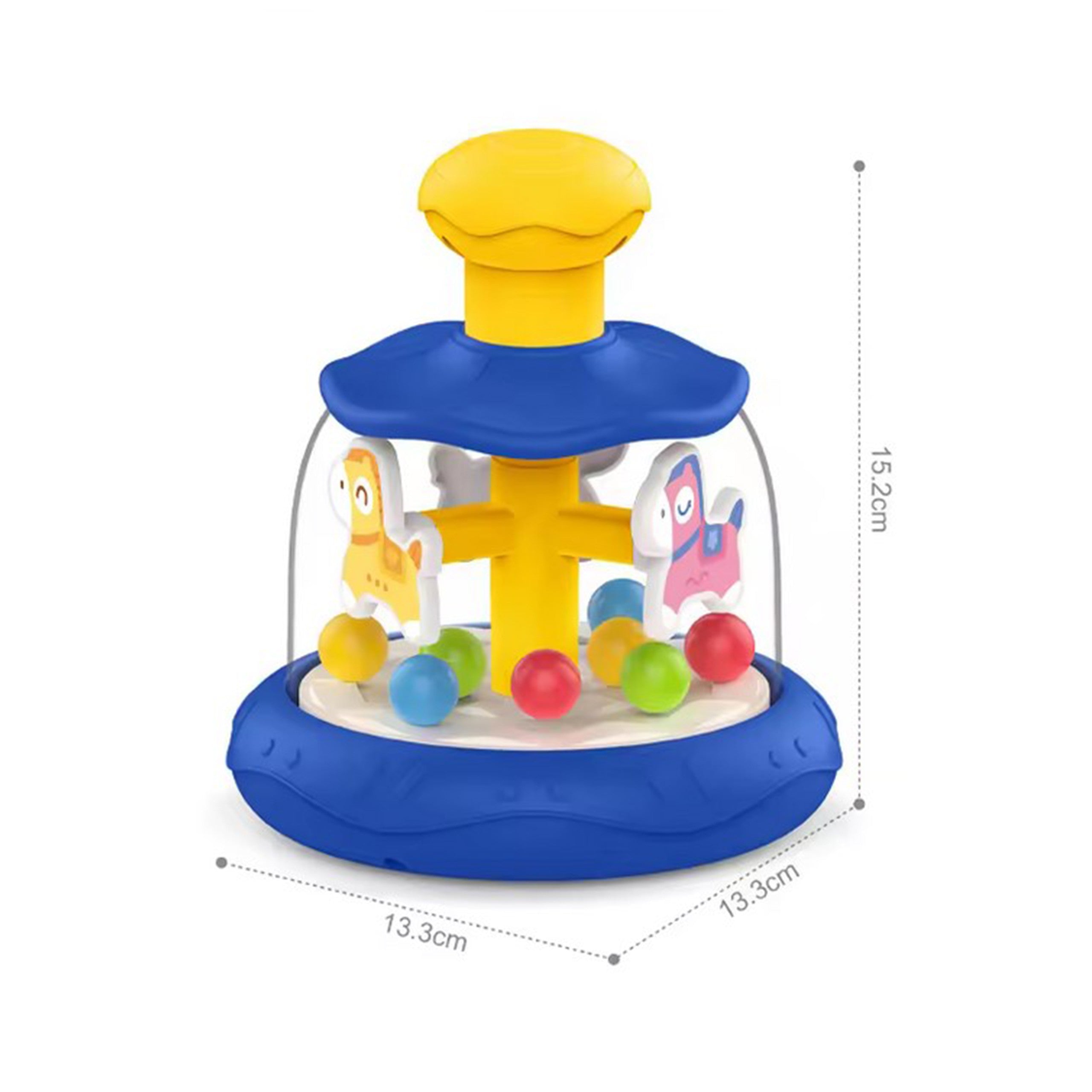 Carrossel de pião azul com cavalos coloridos Woopie Baby com bolas