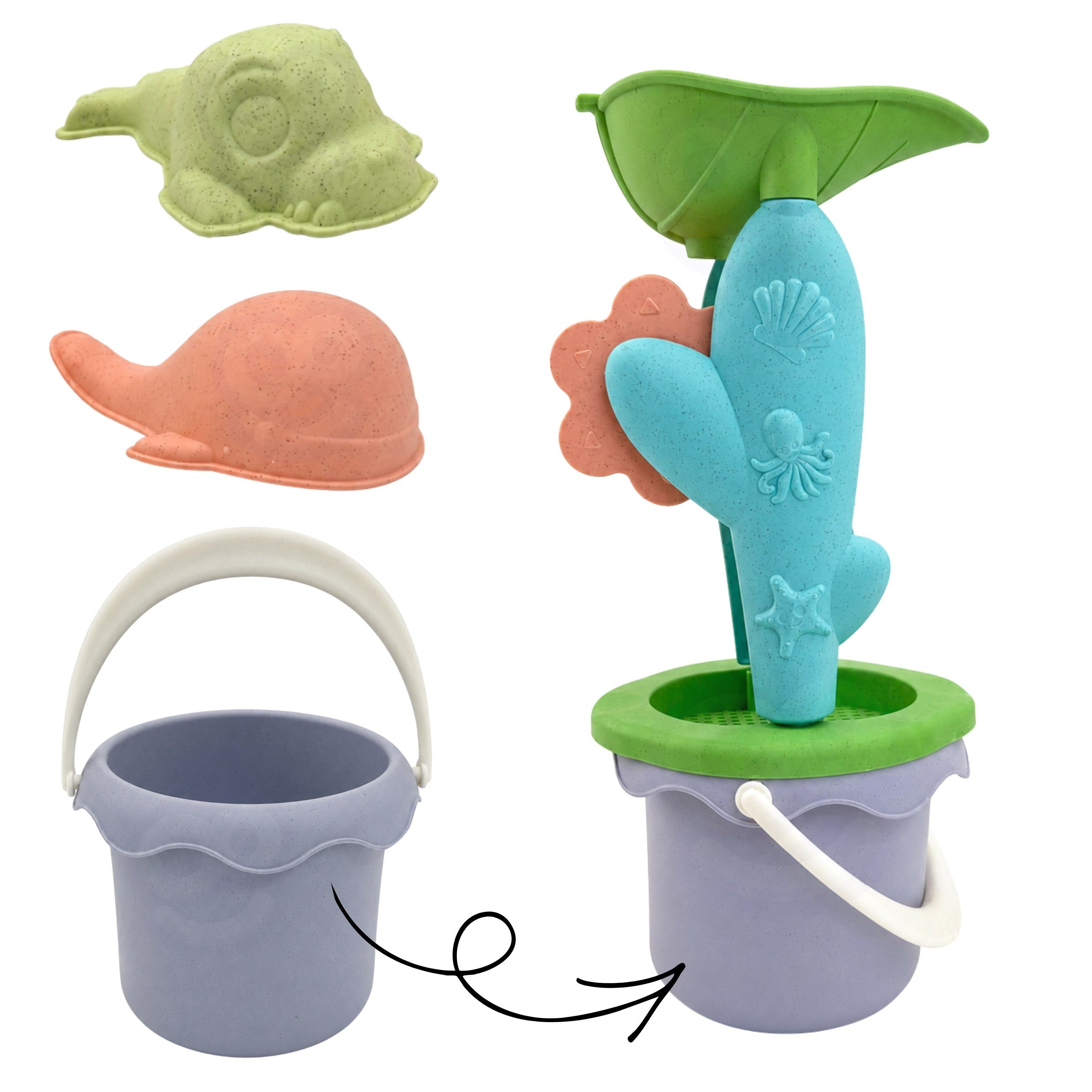 Woopie Green Set With Bucket And Spinning Wheel 5 Pcs. Strainer And Molds