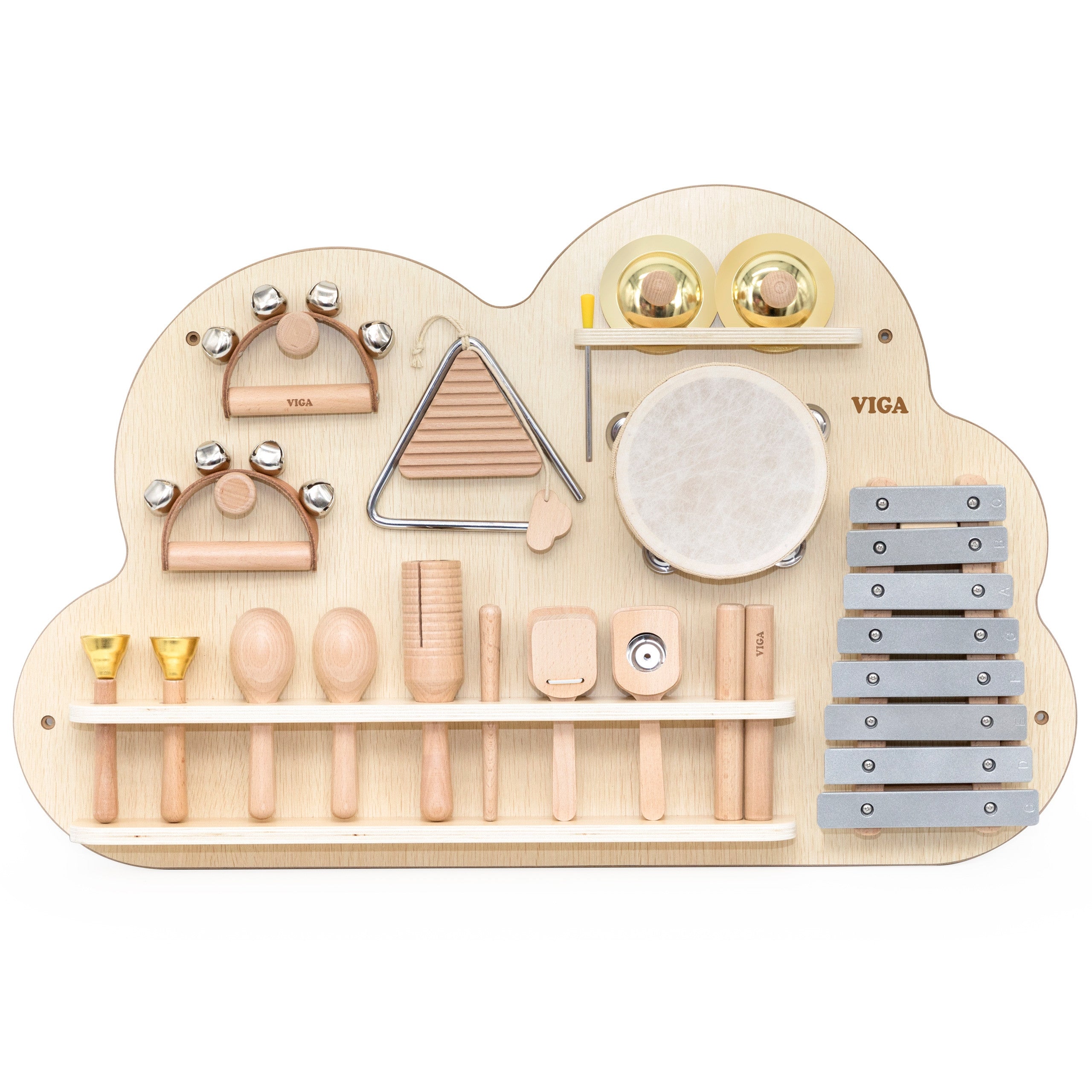 Tablero musical de madera Viga, juego de 12 instrumentos de percusión