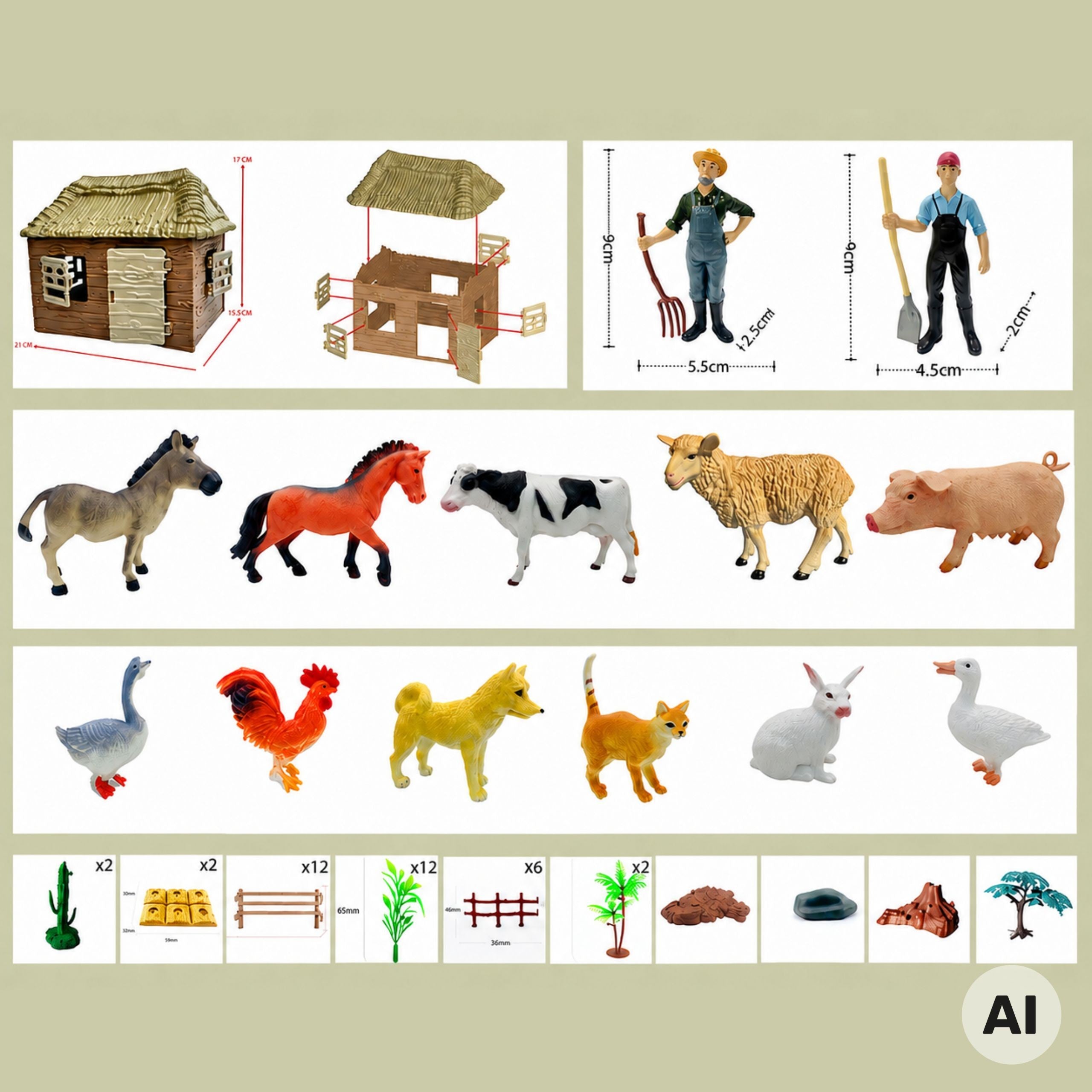 Woopie Large Farm With Animals 63 Pcs. Farmers' Farm Figures Stable For Children