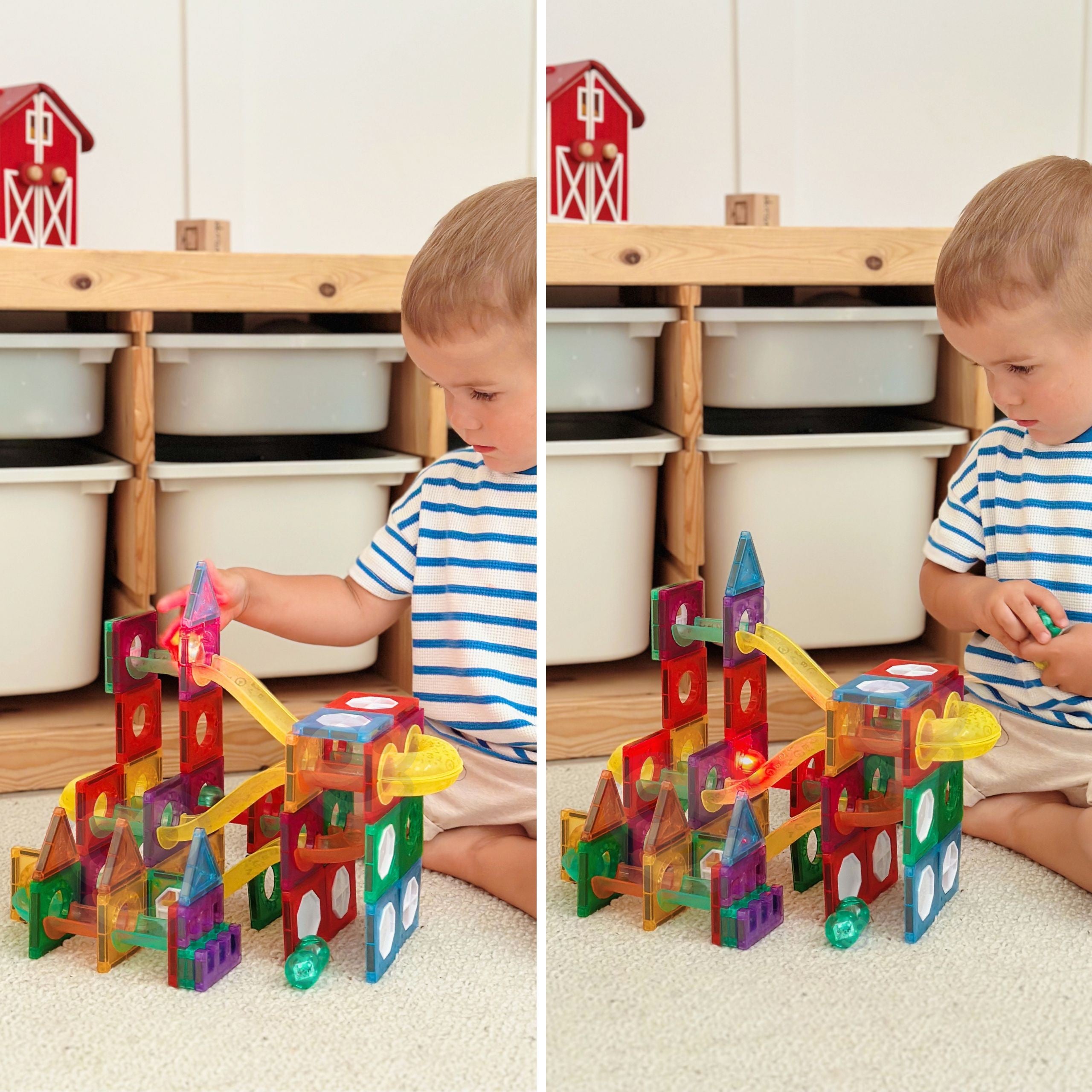 Woopie Bloques de construcción magnéticos Juego educativo 3D Pista de bolas 105 piezas.
