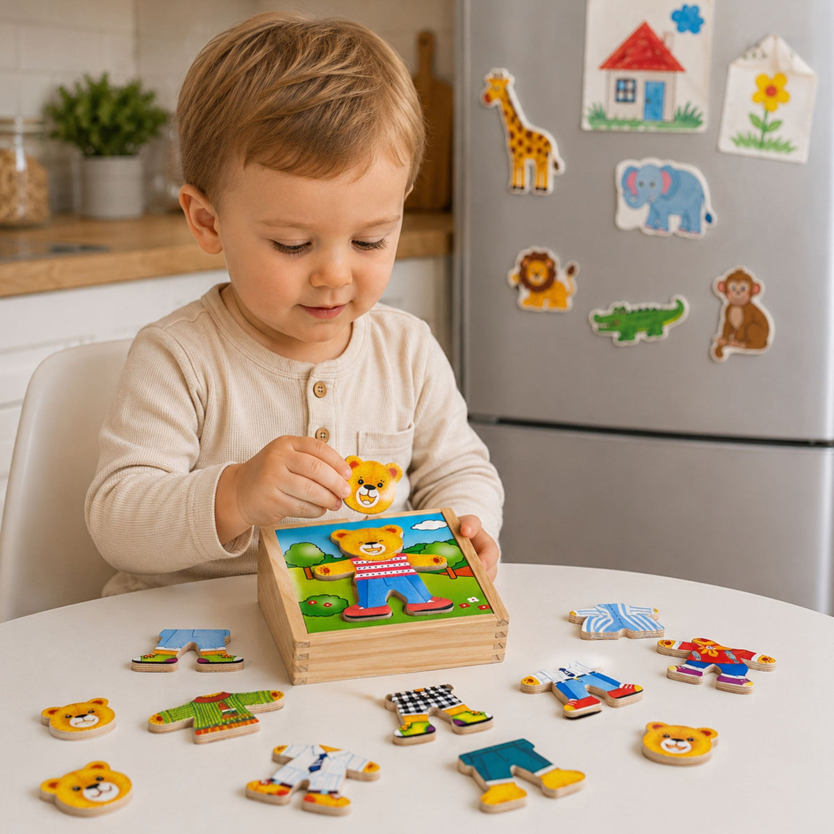 Viga Holzpuzzle Lernpuzzle Dress Up The Teddy Bear Boy