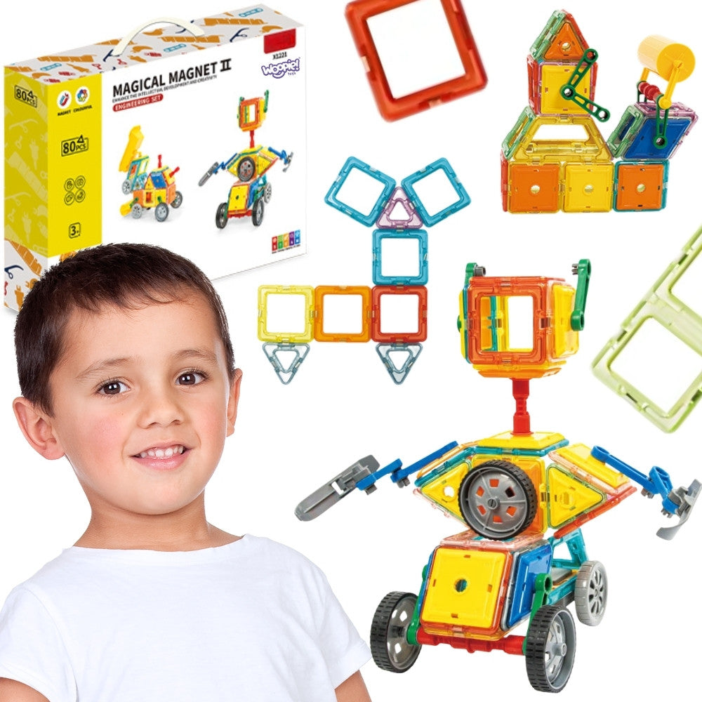 Woopie Magnetic Blocks Colorful 3d Vehicles Steam Set 80pcs.
