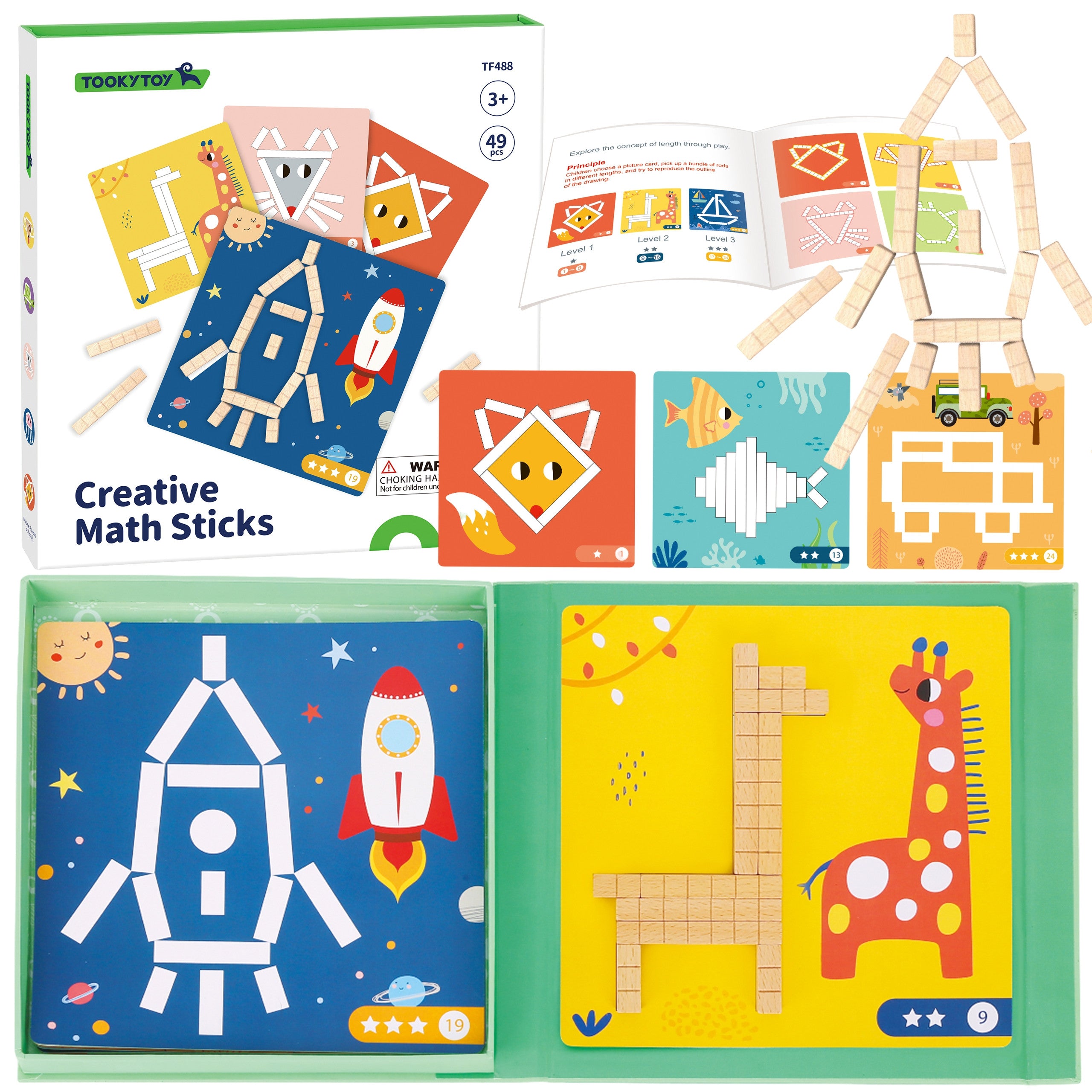 Tooky Toy Puzzle Jeu de Logique Puzzles Blocs Magnétiques Pour Enfants 49 Pièces.
