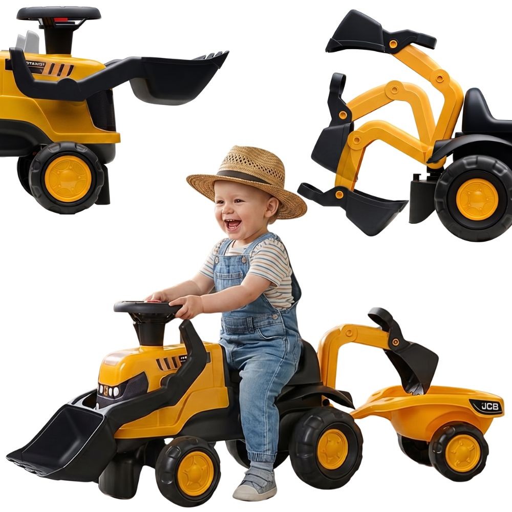 Traktor Falk Ride-on Jcb s přívěsným shrnovačem a tichými koly lopaty 1–3 roky