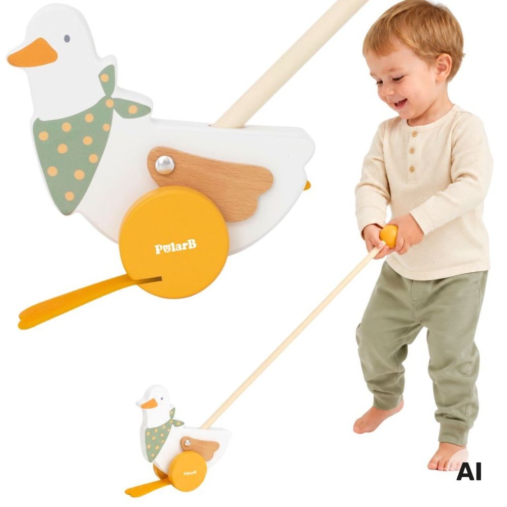Viga Polarb Oca da Spinta in Legno su Bastone per Bambini 12M+
