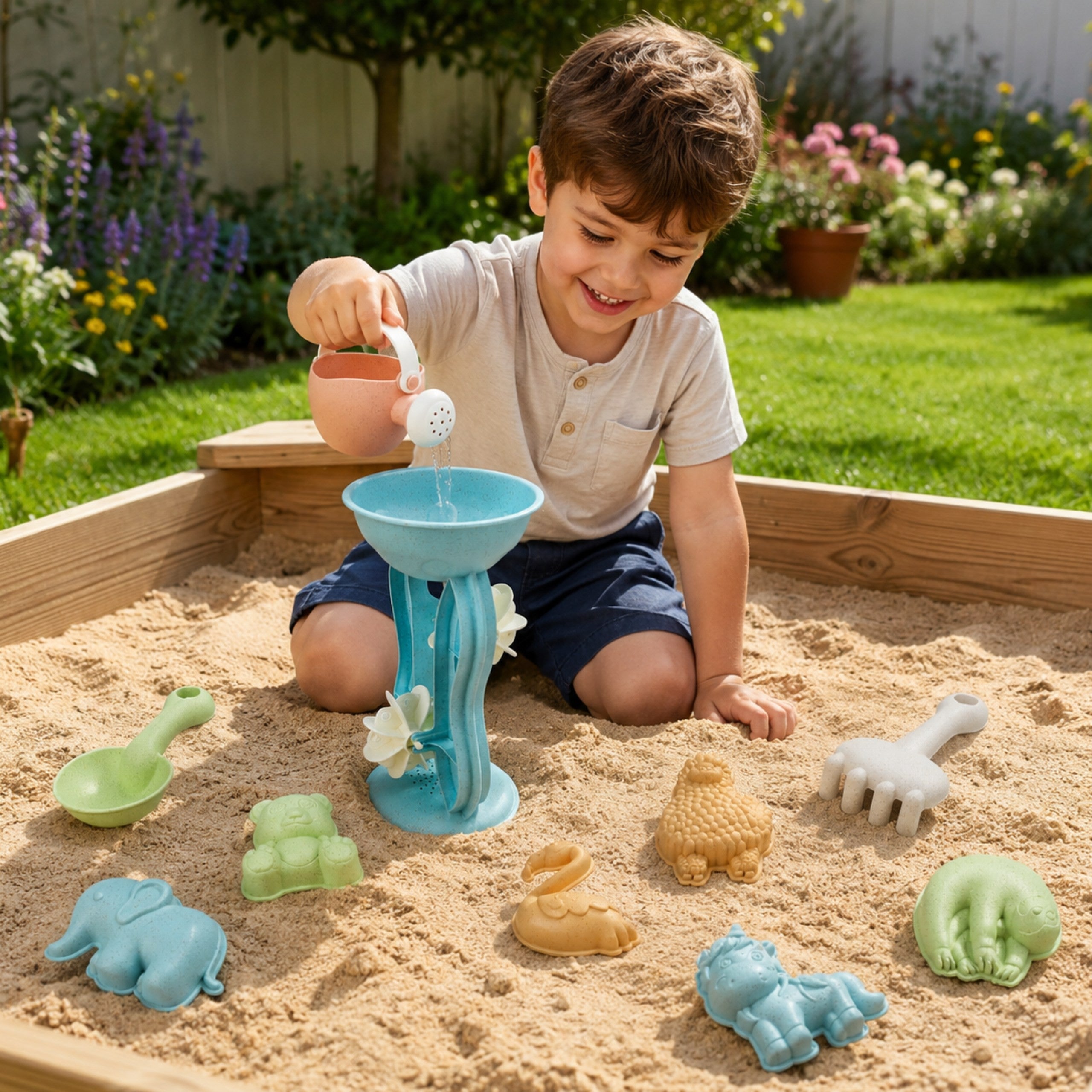 Woopie Green Sand Set s kolovrátkem a konví 10 ks. Biologicky odbouratelný organický materiál