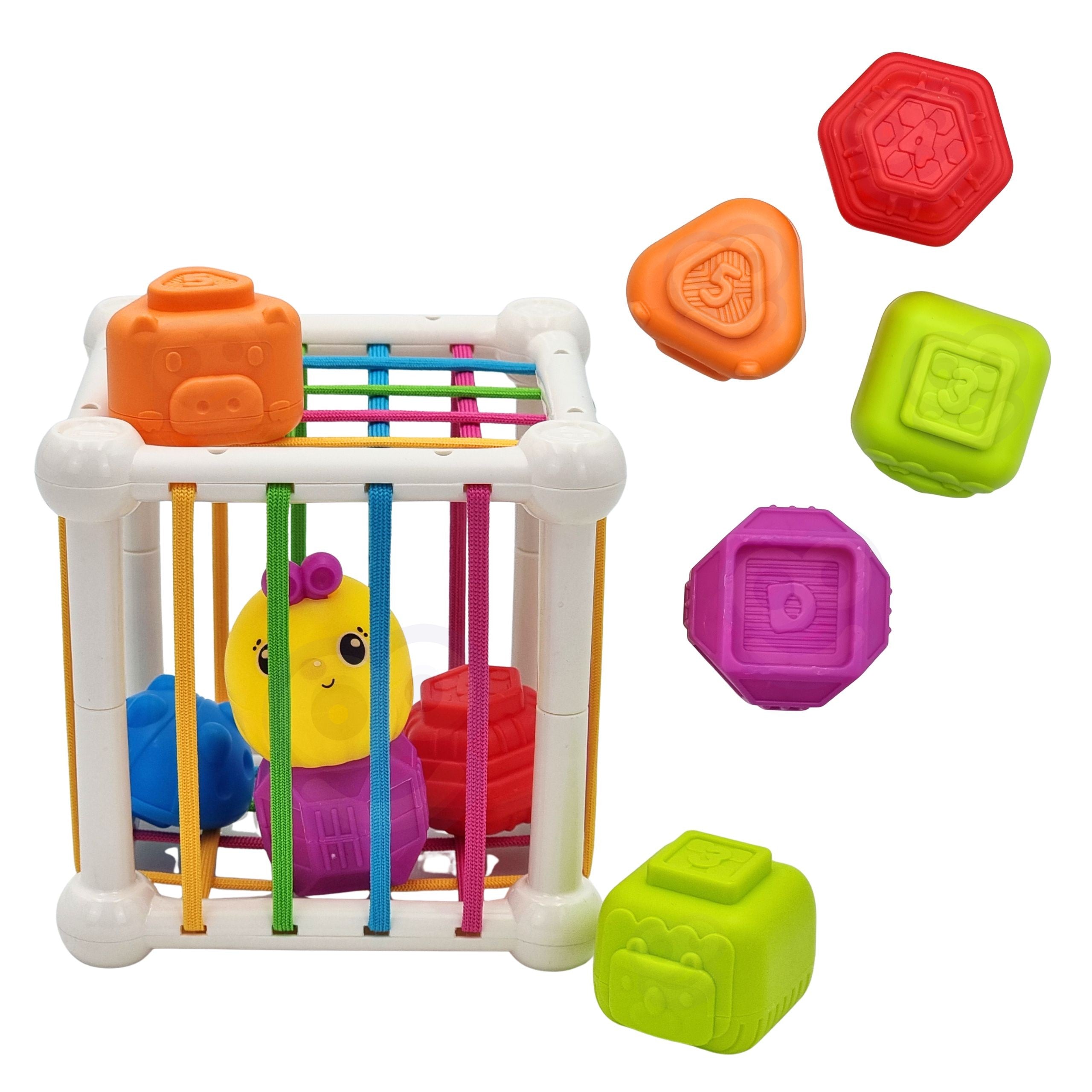 Woopie Baby Flexible Sensory Cube Sorter For Children Animals + Rattle 7 Pcs.