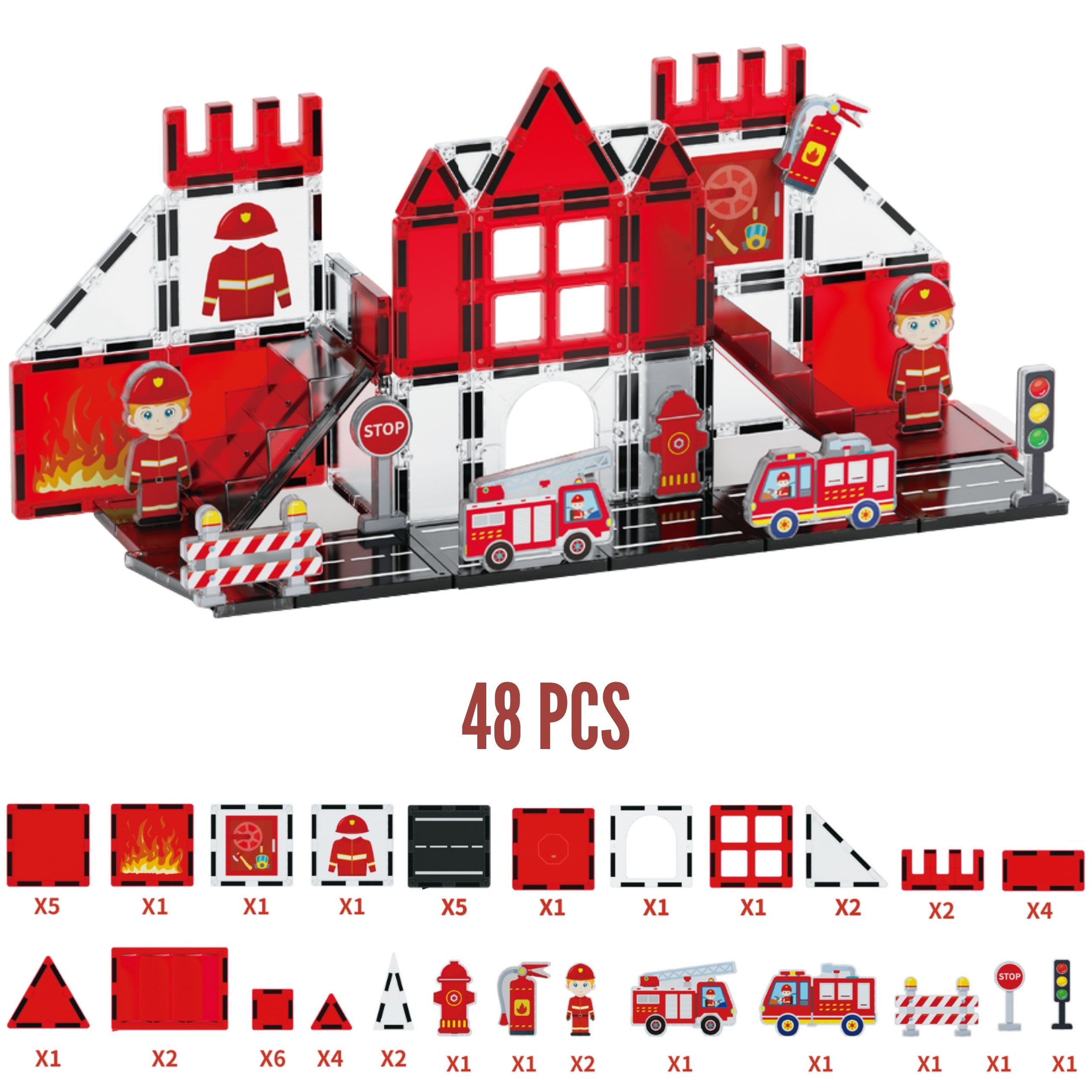 Woopie Blocs Magnétiques 3d Fire Department Set 48 Pcs.