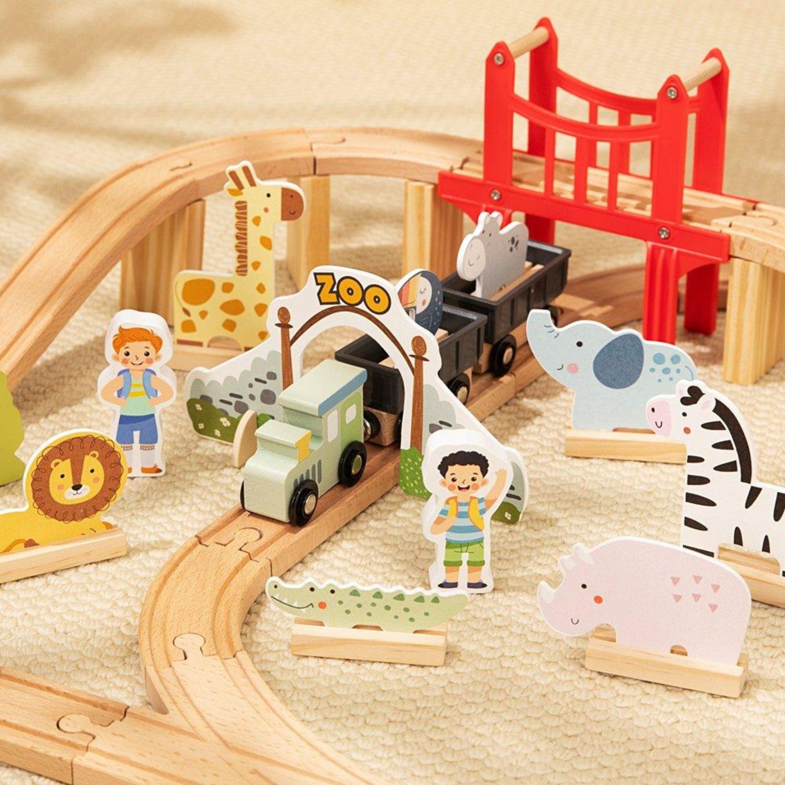 Woopie Green Wooden Zoo Train Set Xl Magnetic Train Track 60 Pcs Fsc