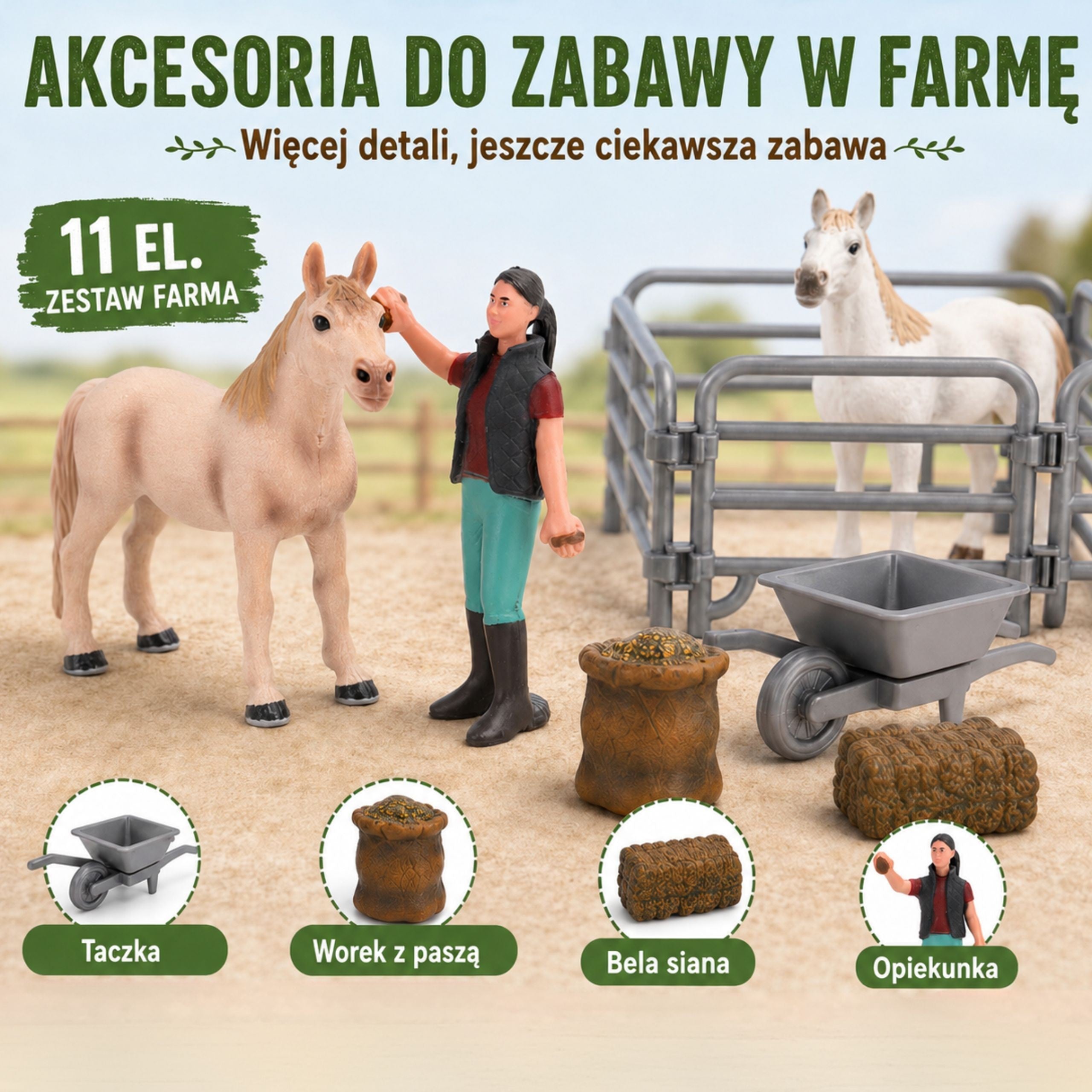Woopie Farm Horses Figure Set Little Farmer 11 Pcs Accessories