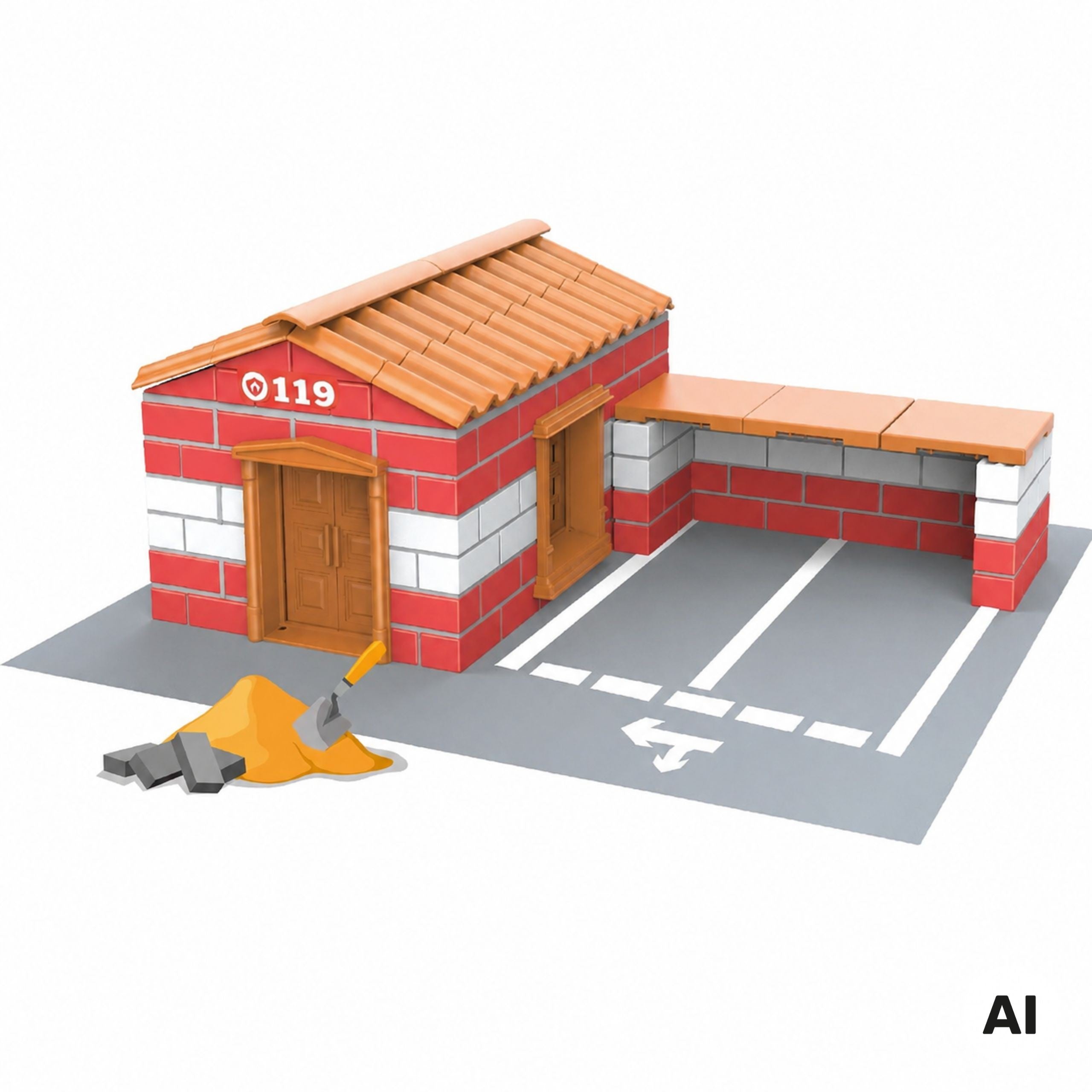 Woopie Fire Station Building Brick Construction Set 178 Pcs. Building Bricks