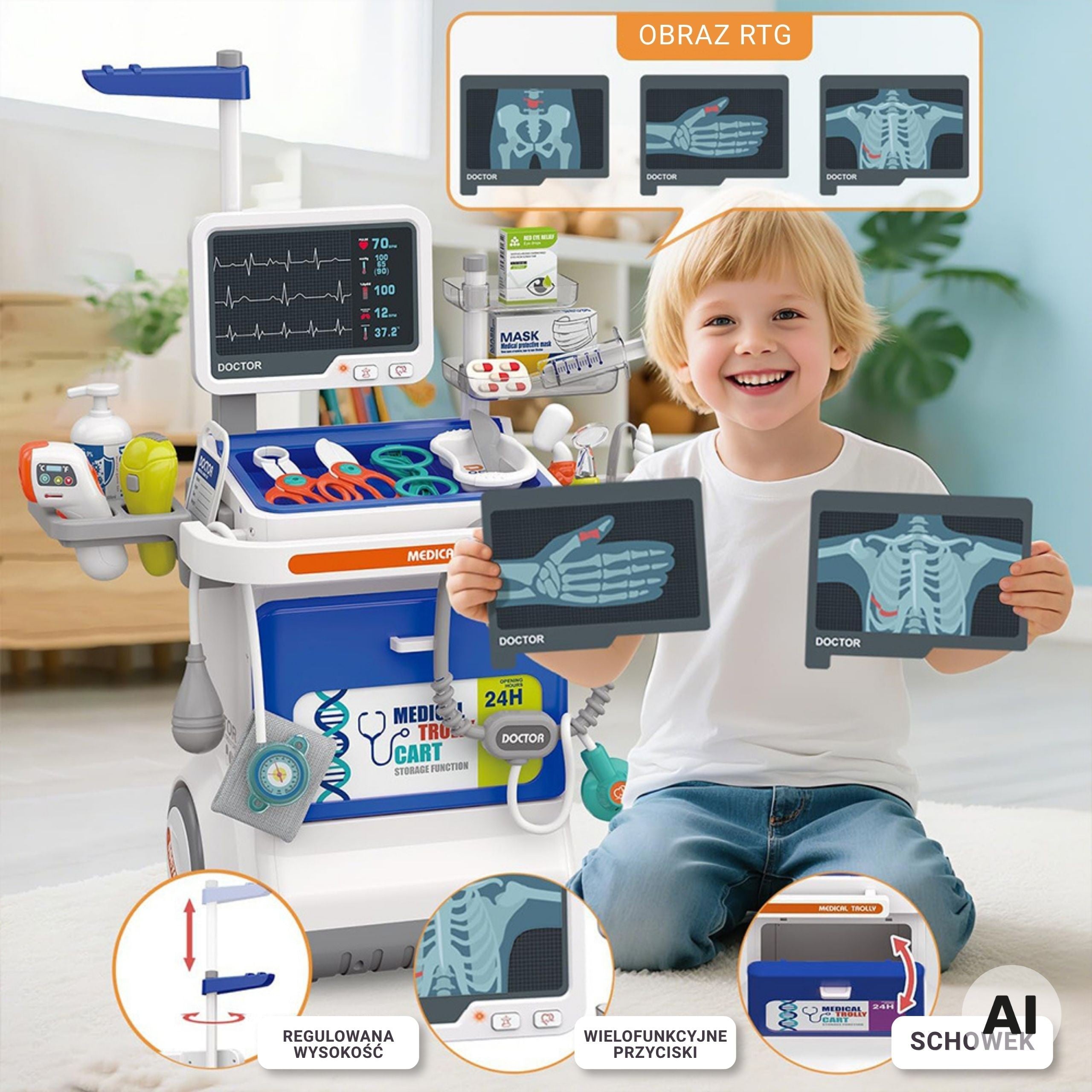 Woopie Interactive Little Doctor's Trolley Medical Set X-ray 115cm