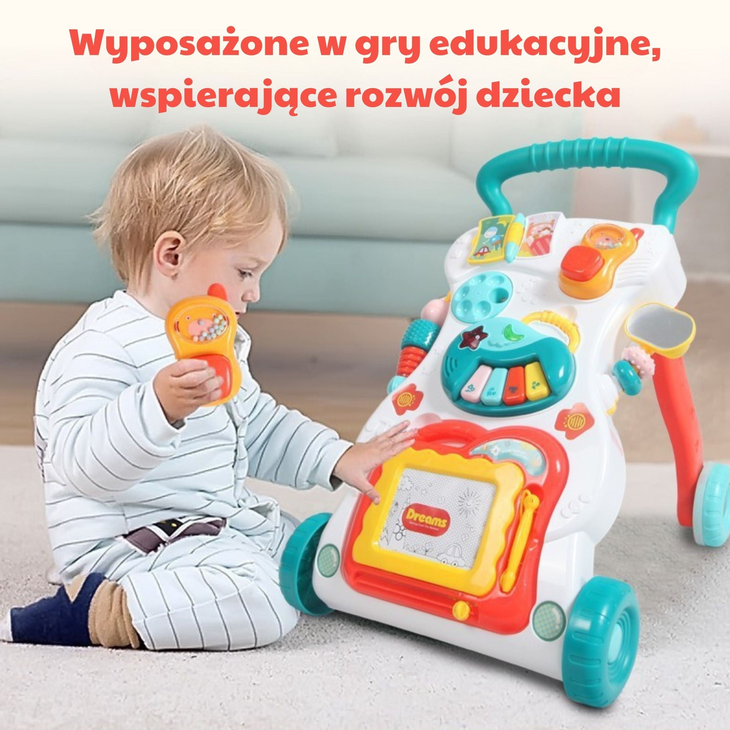 Woopie Baby spielt Lauflernhilfe mit Sammelalbum