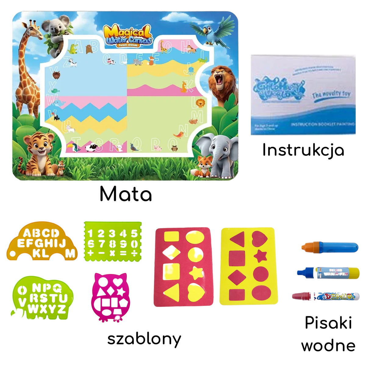 Woopie Safari Vodní malba Podložka Písmena A čísla