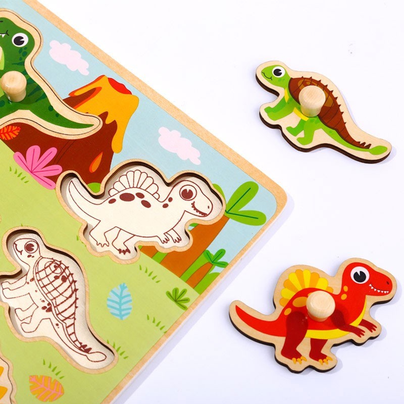 Tooky Toy Puzzle Montessori in legno con forme di dinosauri