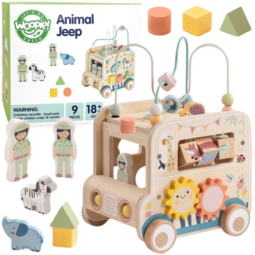 Woopie Green Wooden Activity Cube Safari Off-road Vehicle Fsc