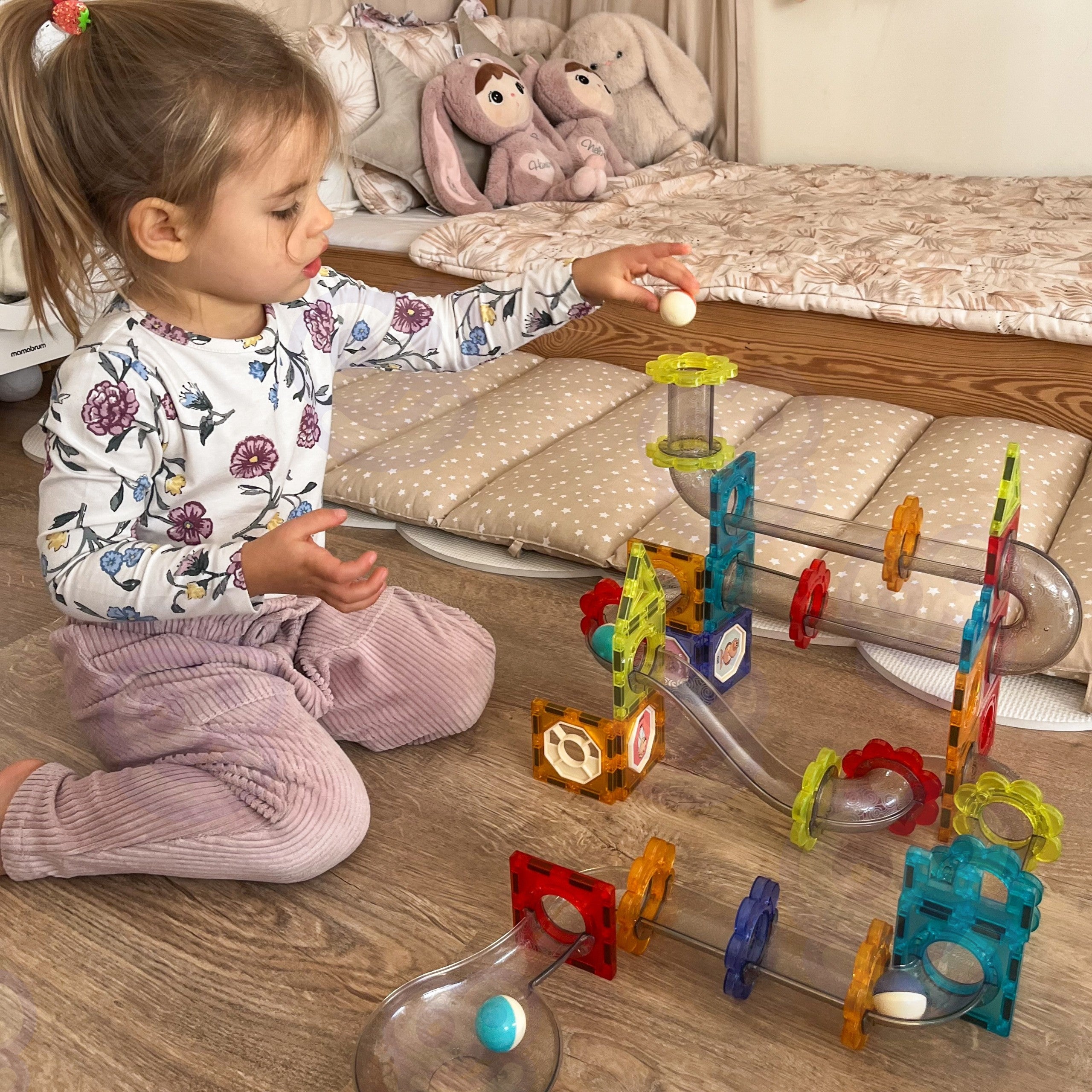 Woopie Bloques de construcción magnéticos Juego educativo 3D Pista de bolas 113 piezas.