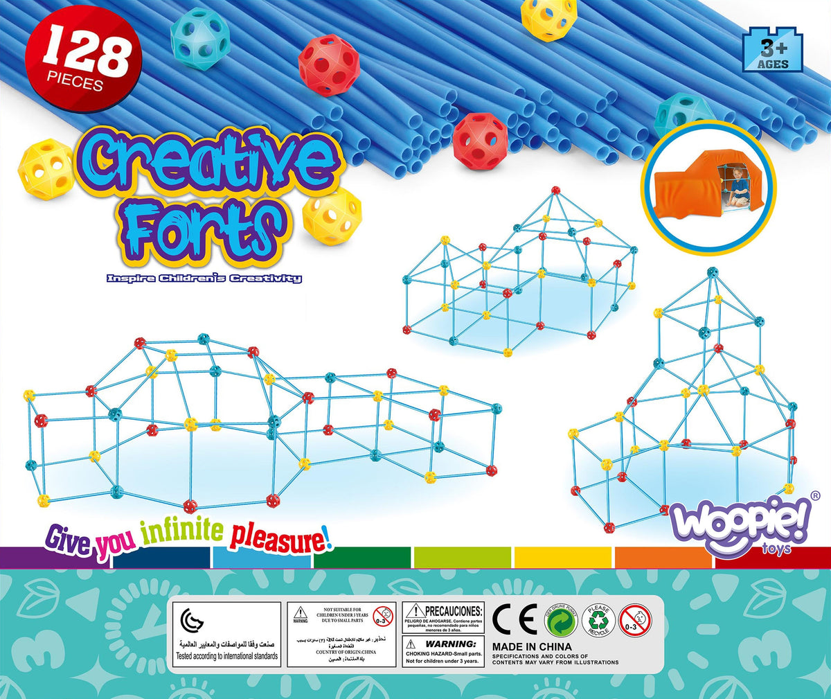 Woopie Big Blocks Set Cort Construcție Paie Tuburi 128 Buc.