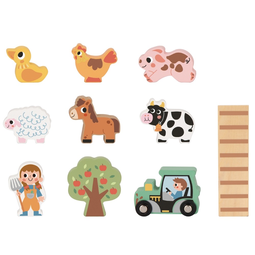 Woopie Green Wooden Folding Farm In A Suitcase With Animals 11 Pcs.