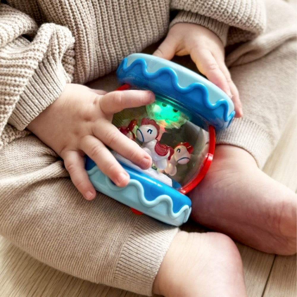 Woopie Baby Drum Music Box Projecteur 3-en-1 Jouet Musical pour Bébés + Rouleau pour Apprendre à Ramper
