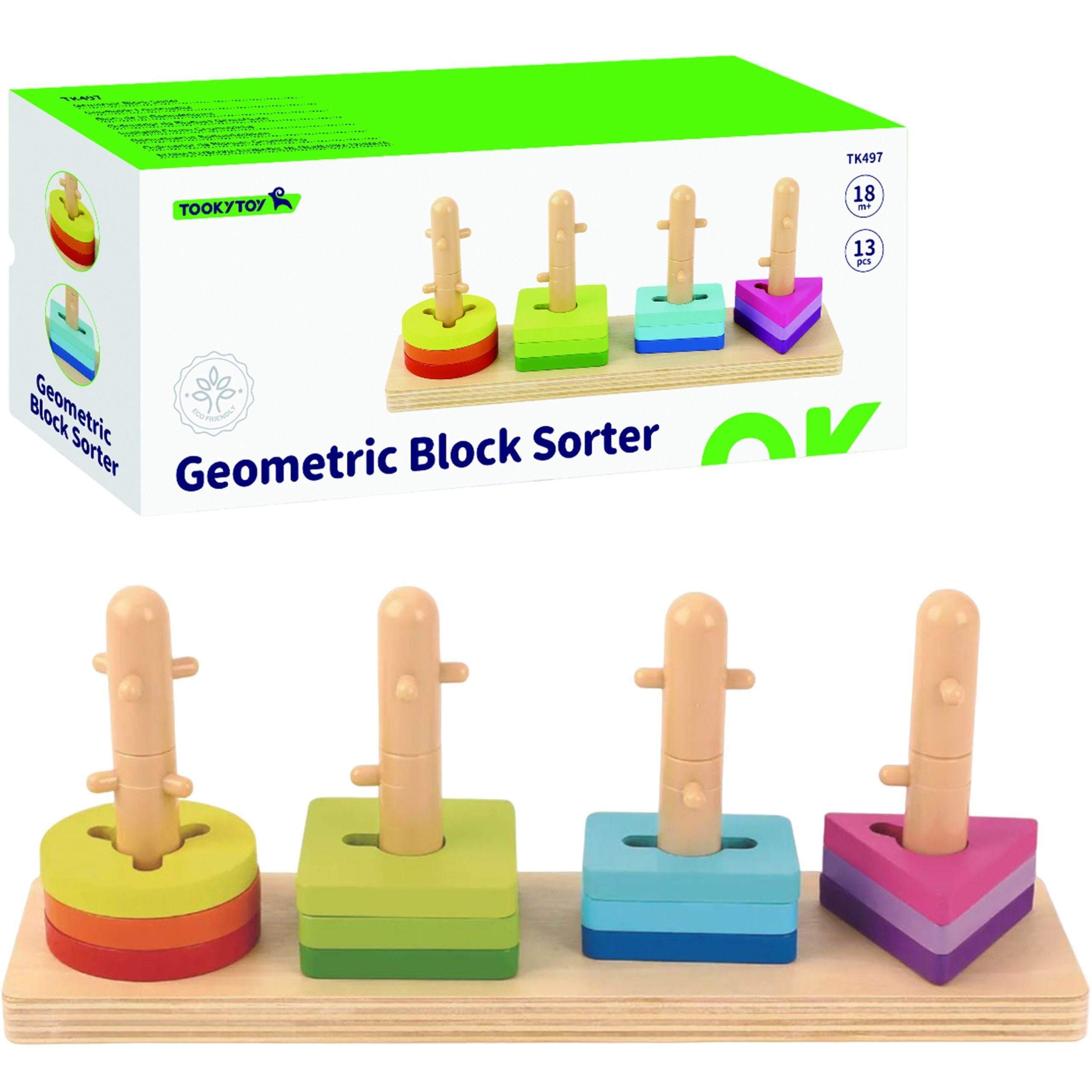 Tooky Toy Shape Sorter med farverige Montessori blokke